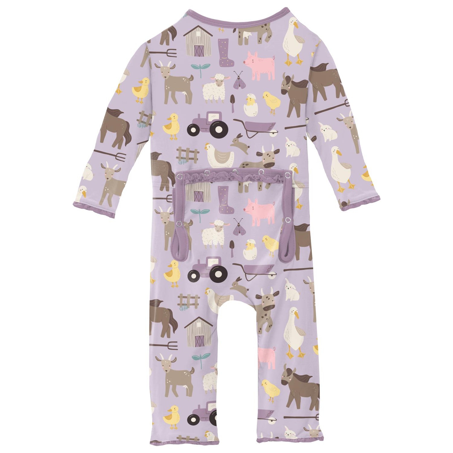 Print Muffin Ruffle Coverall with 2 Way Zipper in Thistle Morning on the Farm (313079)