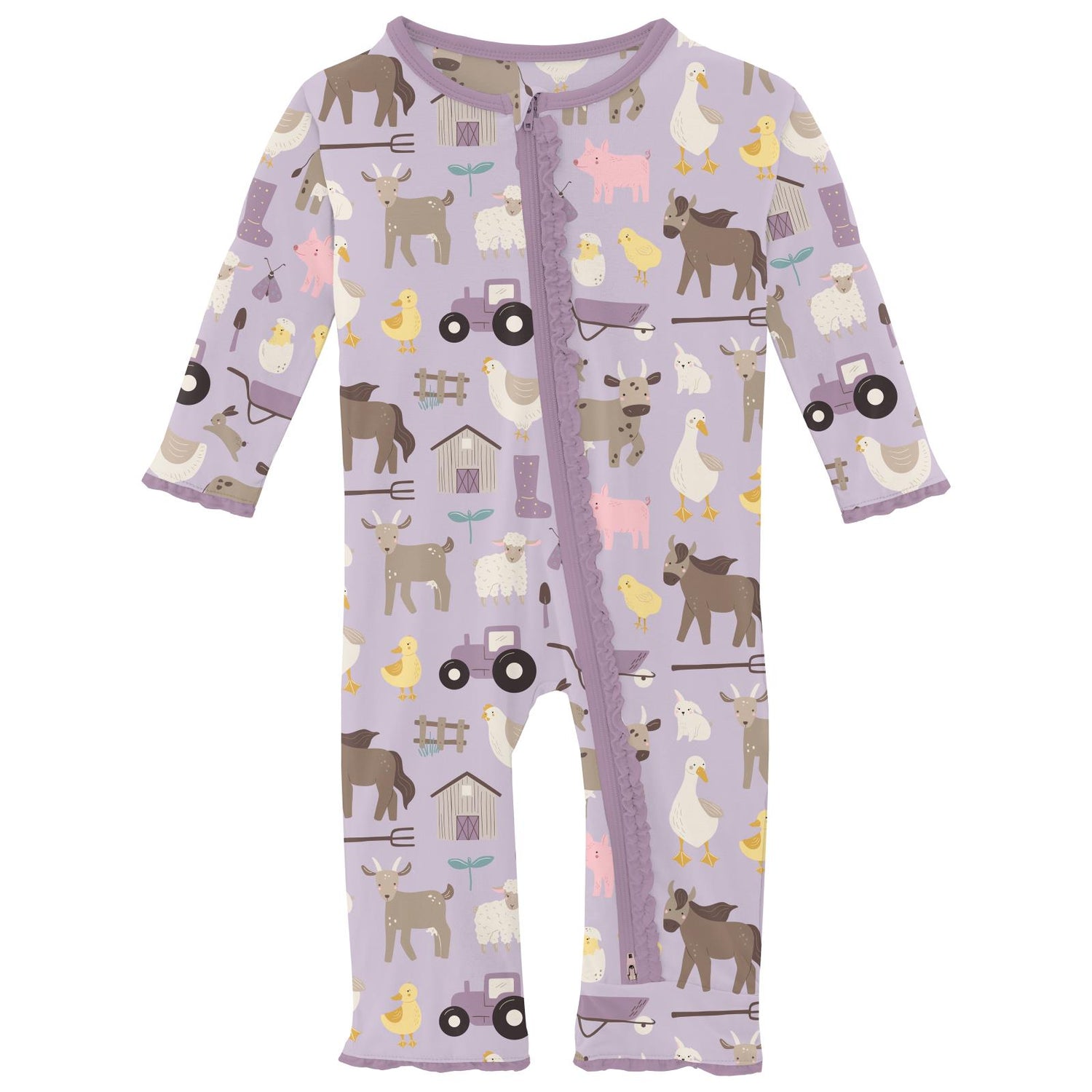 Print Muffin Ruffle Coverall with 2 Way Zipper in Thistle Morning on the Farm (313149)