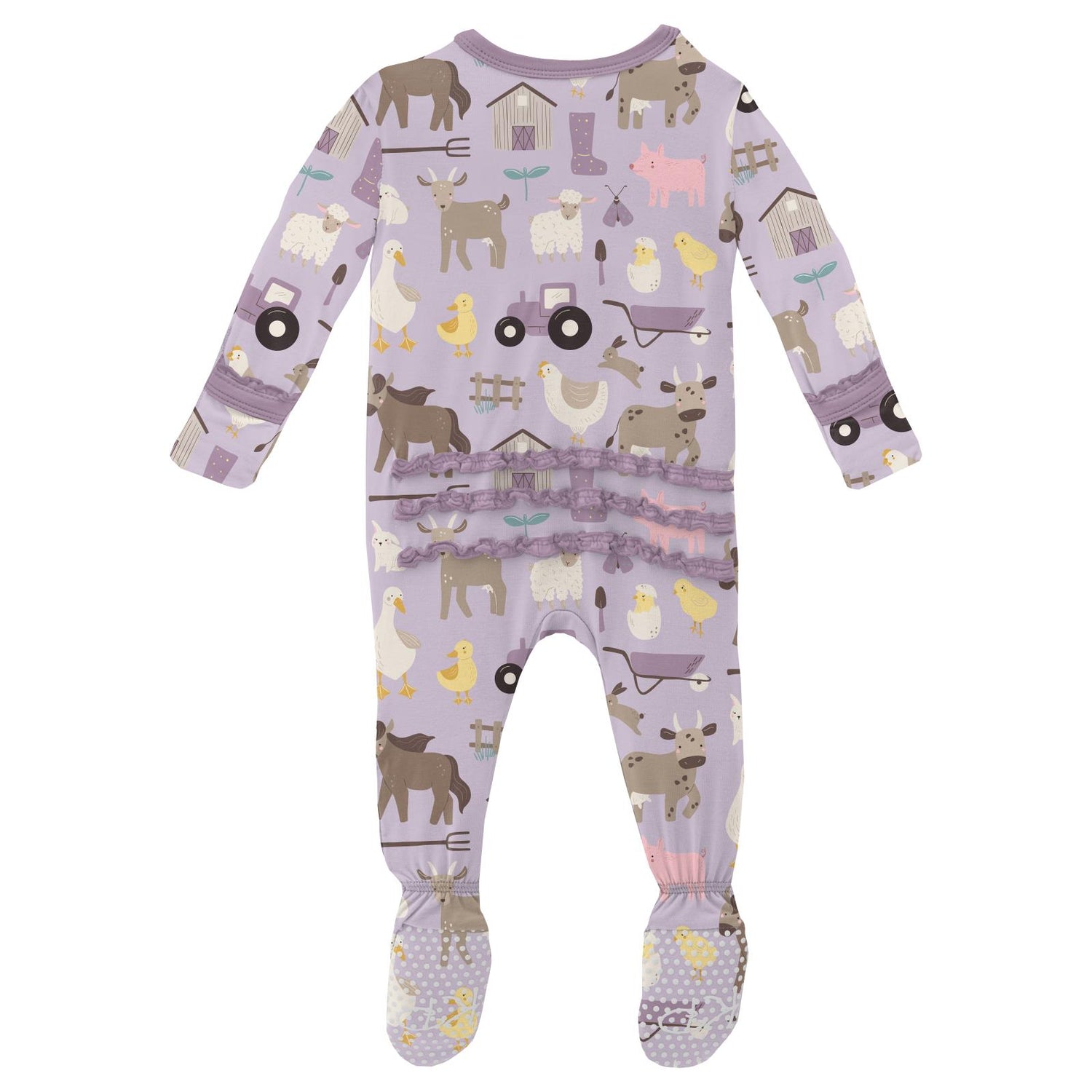 Print Muffin Ruffle Footie with 2 Way Zipper in Thistle Morning on the Farm (313408)