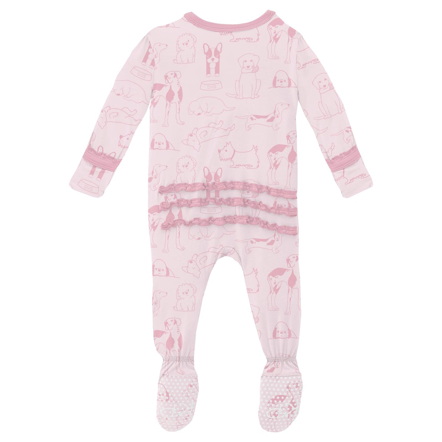 Print Muffin Ruffle Footie with 2 Way Zipper in Shrinking Violet Dogs (313446)