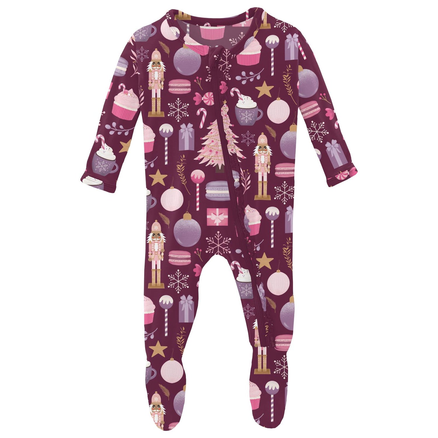 Print Muffin Ruffle Footie with 2 Way Zipper in Melody Sugar Plum (368202)