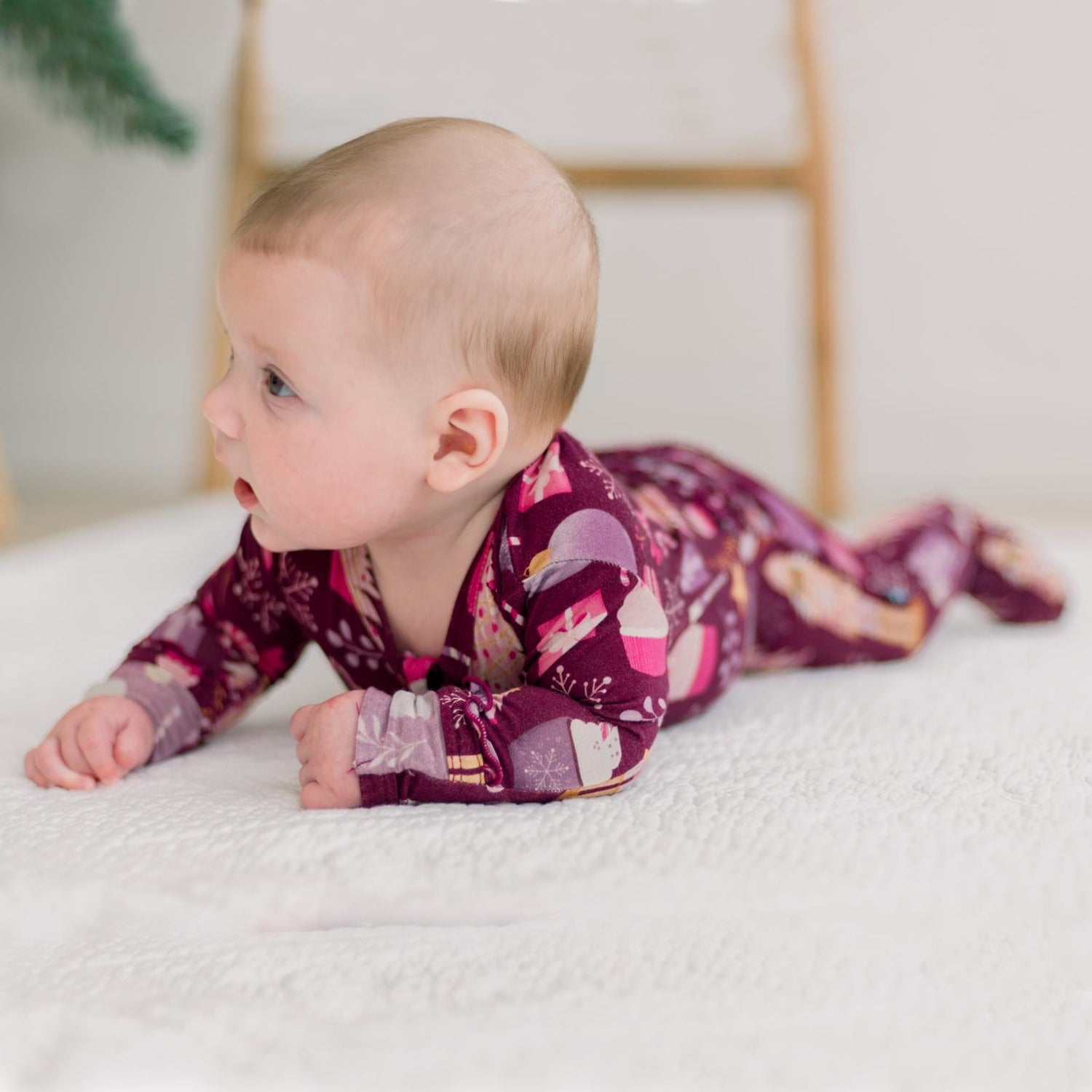 Print Muffin Ruffle Footie with 2 Way Zipper in Melody Sugar Plum (368330)