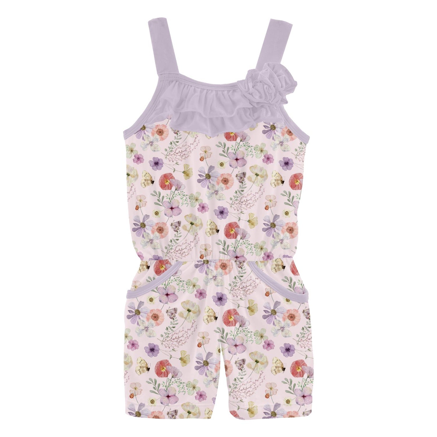 Print Flower Romper with Pockets in Shrinking Violet Pressed Flowers (359979)