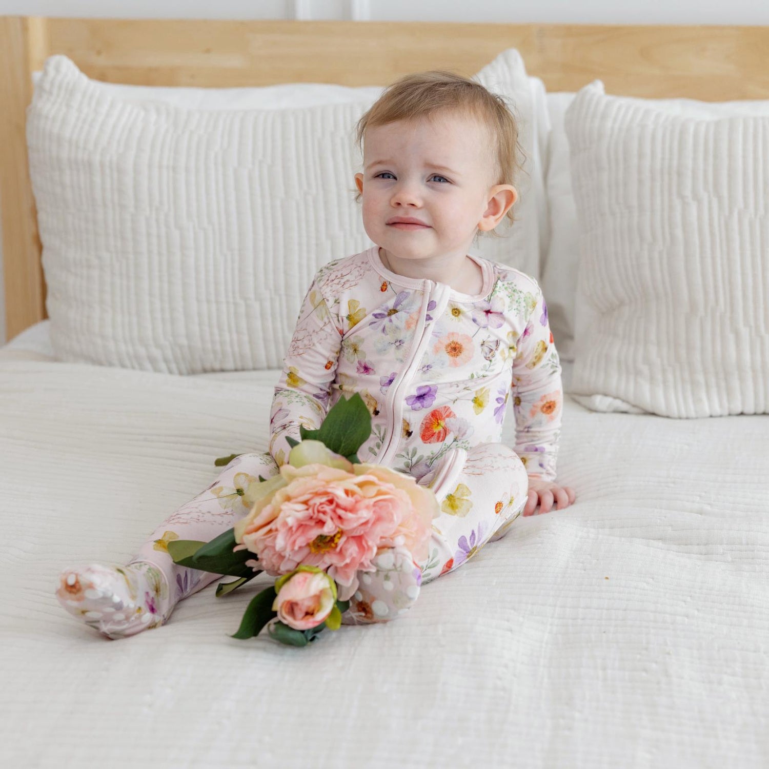 Print Footie with 2 Way Zipper in Shrinking Violet Pressed Flowers (359985)