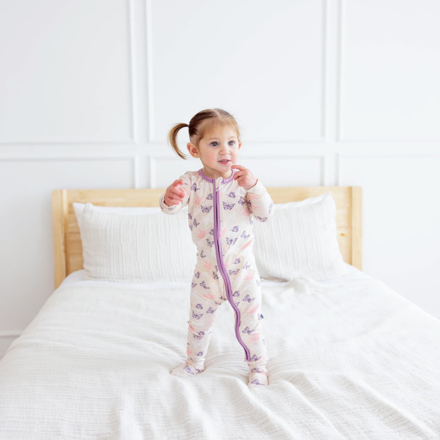 Print Footie with 2 Way Zipper in Latte Butterflies (359998)