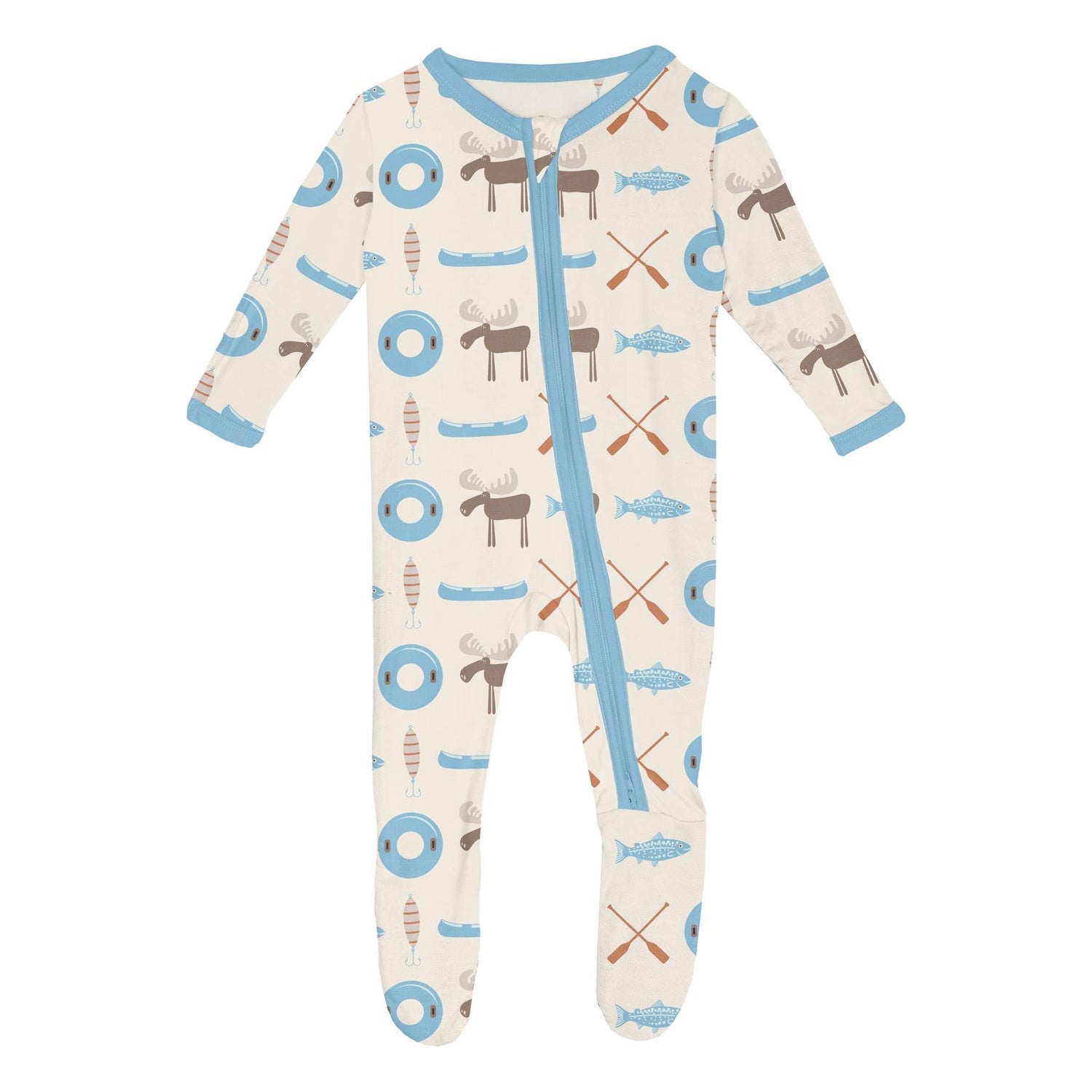 Print Footie with 2 Way Zipper in Natural Lake Life (359991)
