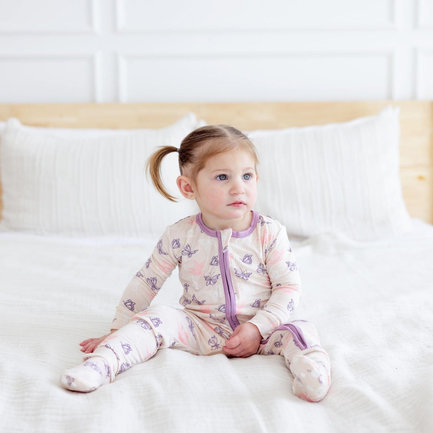 Print Footie with 2 Way Zipper in Latte Butterflies (359993)