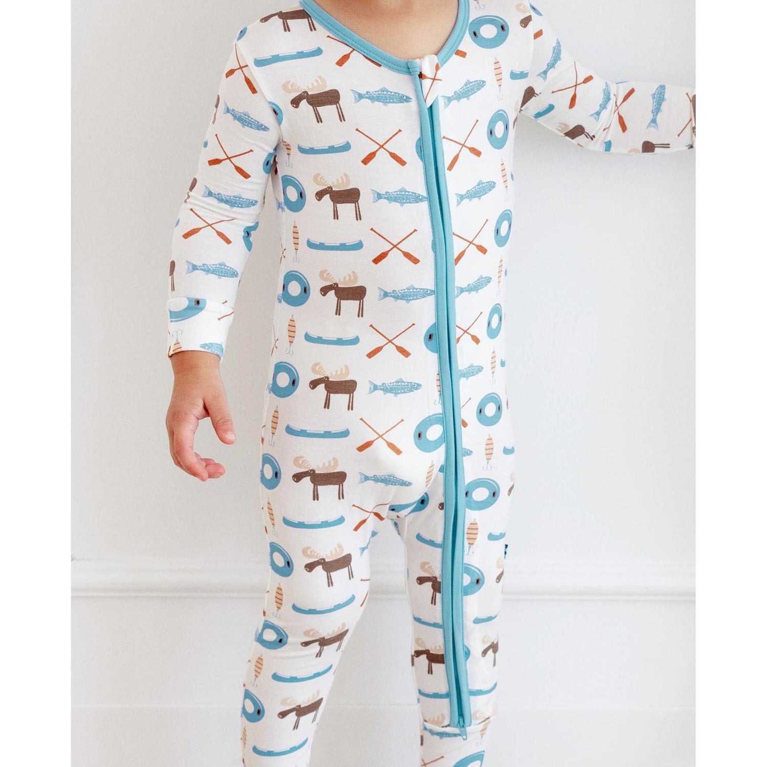 Print Footie with 2 Way Zipper in Natural Lake Life (360005)
