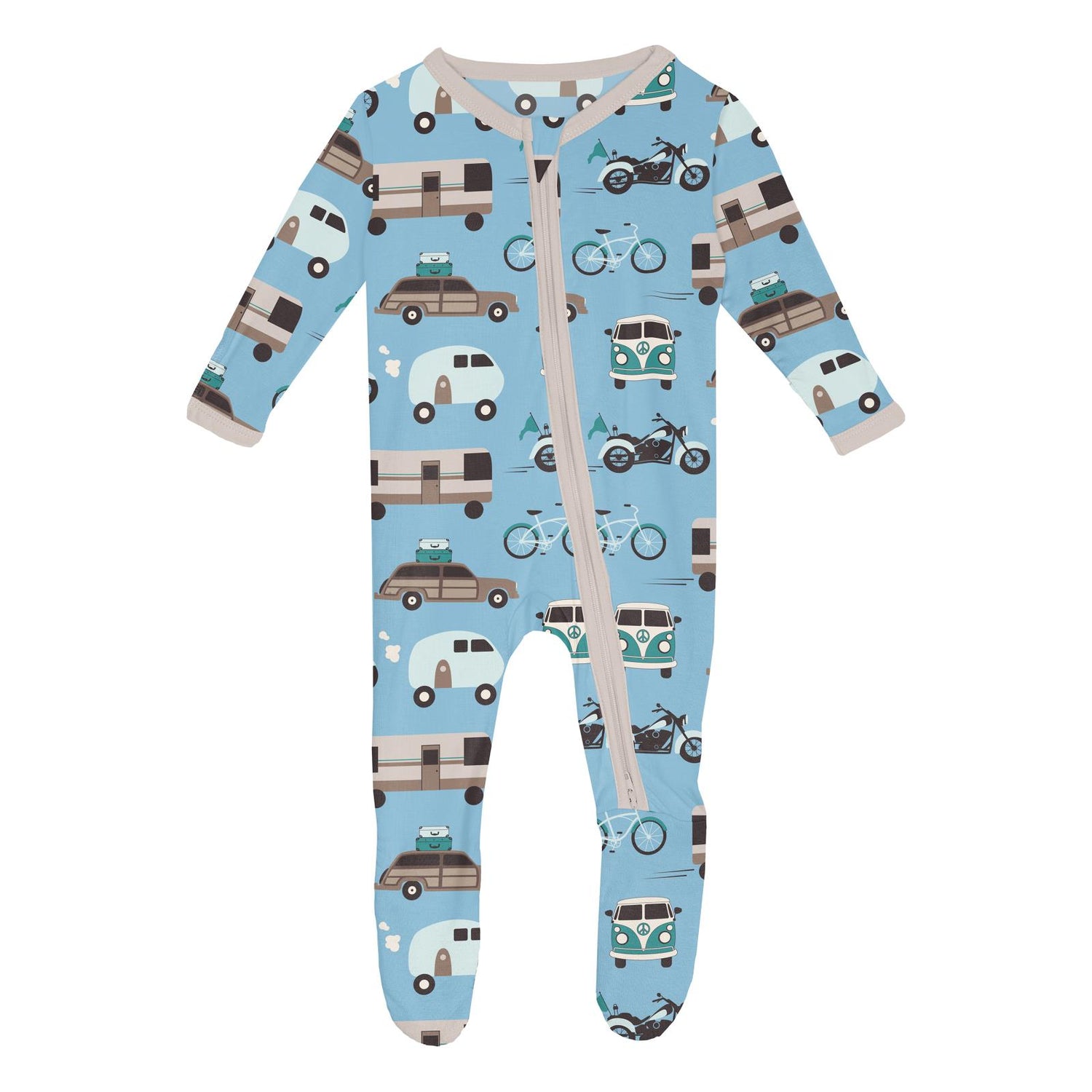 Print Footie with 2 Way Zipper in Seaside Blue On the Way (360007)