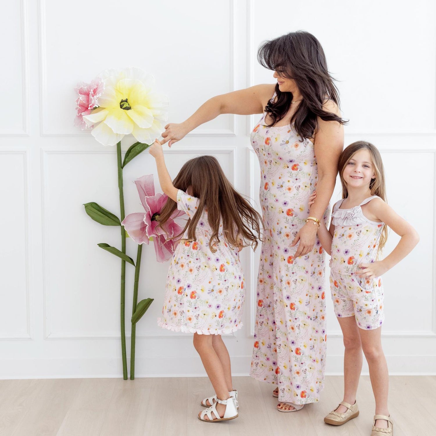 Print Short Sleeve Swing Dress in Shrinking Violet Pressed Flowers (360009)