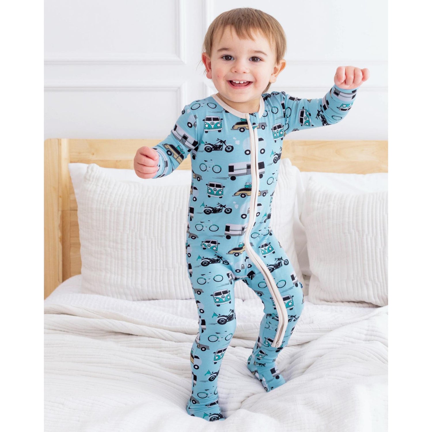 Print Footie with 2 Way Zipper in Seaside Blue On the Way (360000)