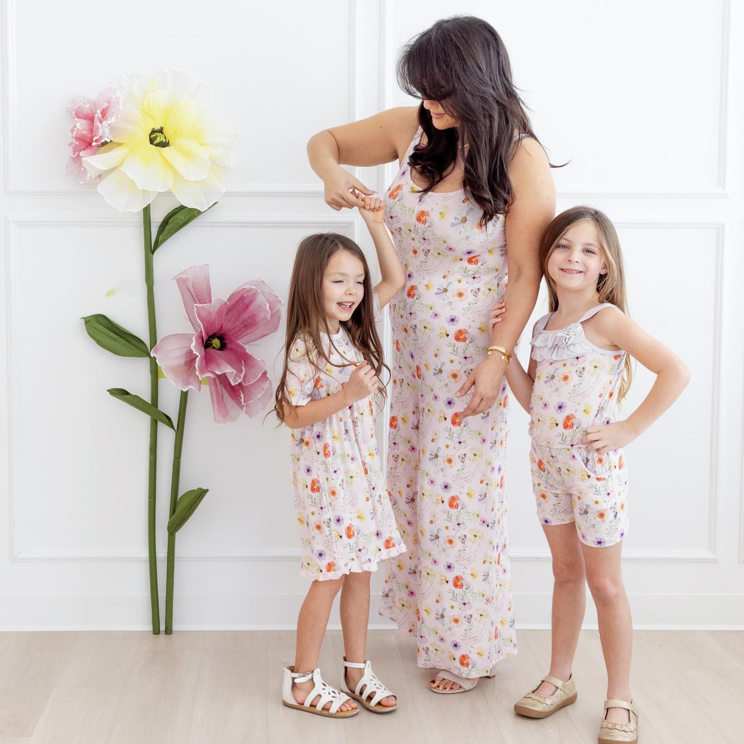 Print Short Sleeve Swing Dress in Shrinking Violet Pressed Flowers (360019)