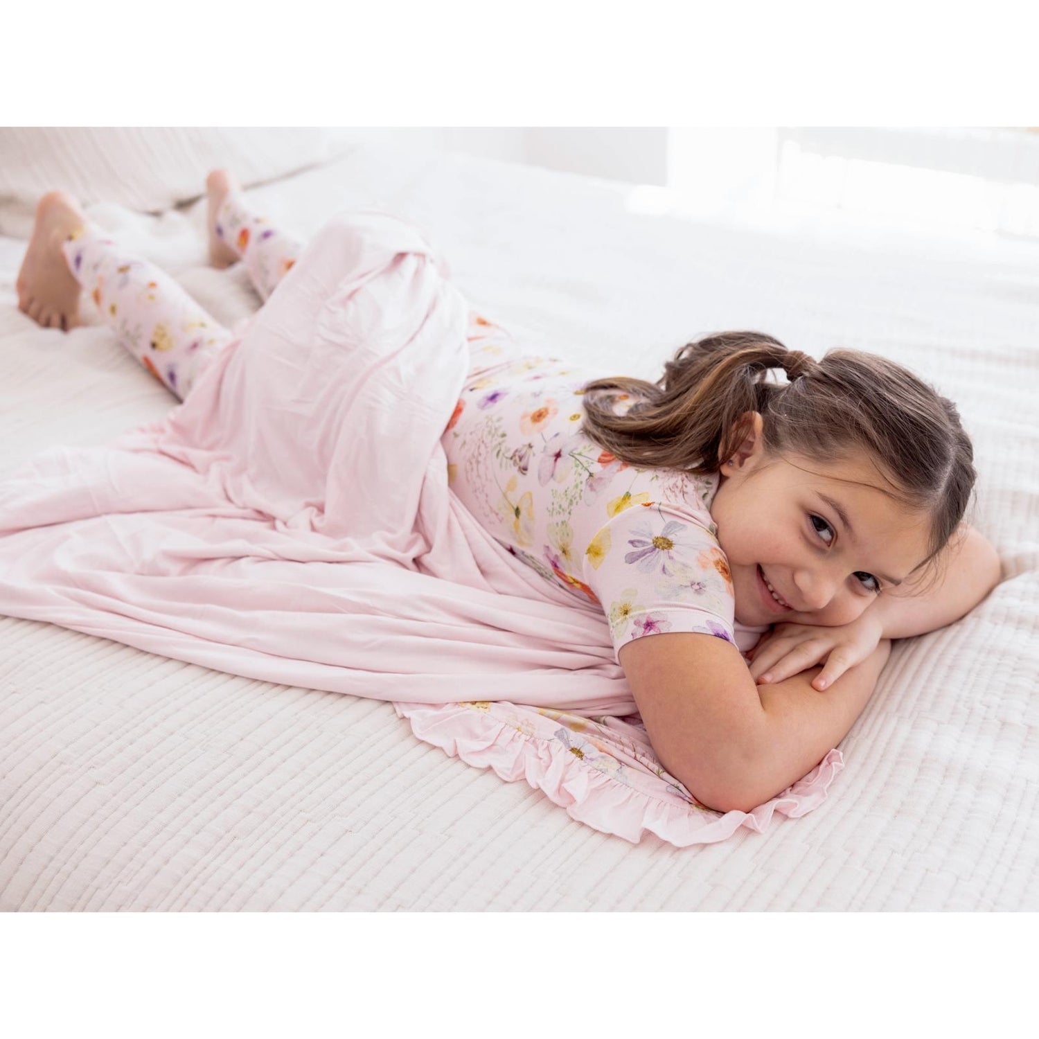 Print Short Sleeve Pajama Set in Shrinking Violet Pressed Flowers (360025)