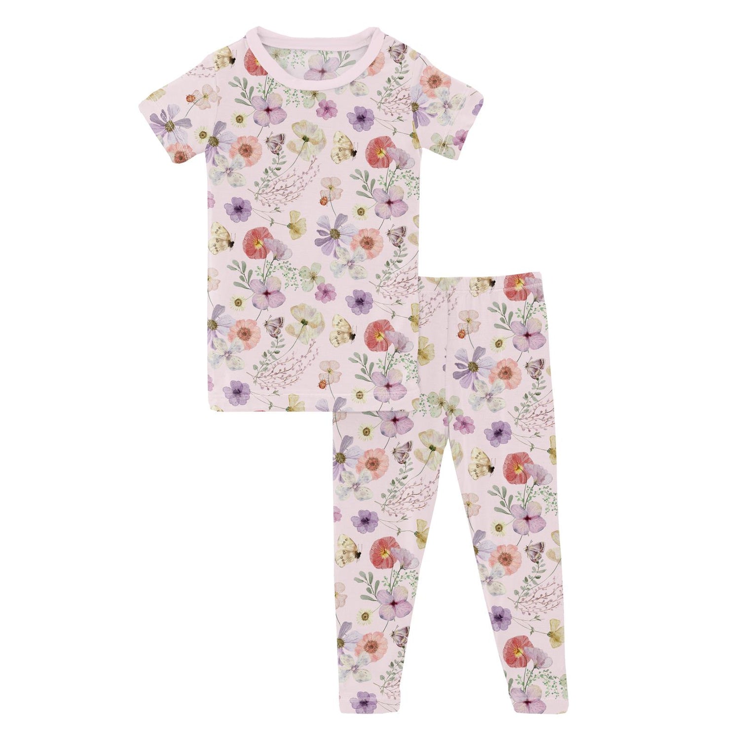 Print Short Sleeve Pajama Set in Shrinking Violet Pressed Flowers (360026)