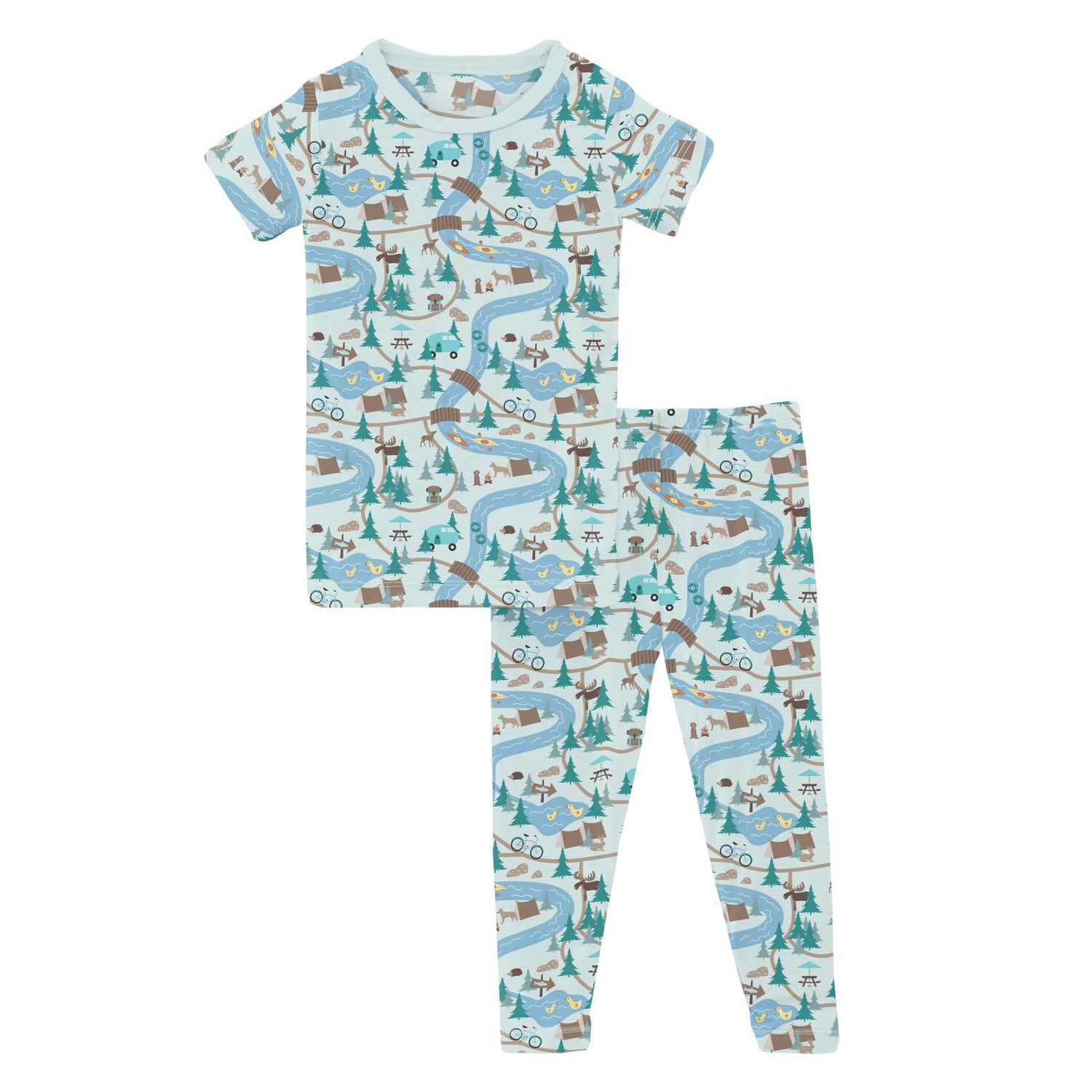Print Short Sleeve Pajama Set in Fresh Air Campground Map (360028)