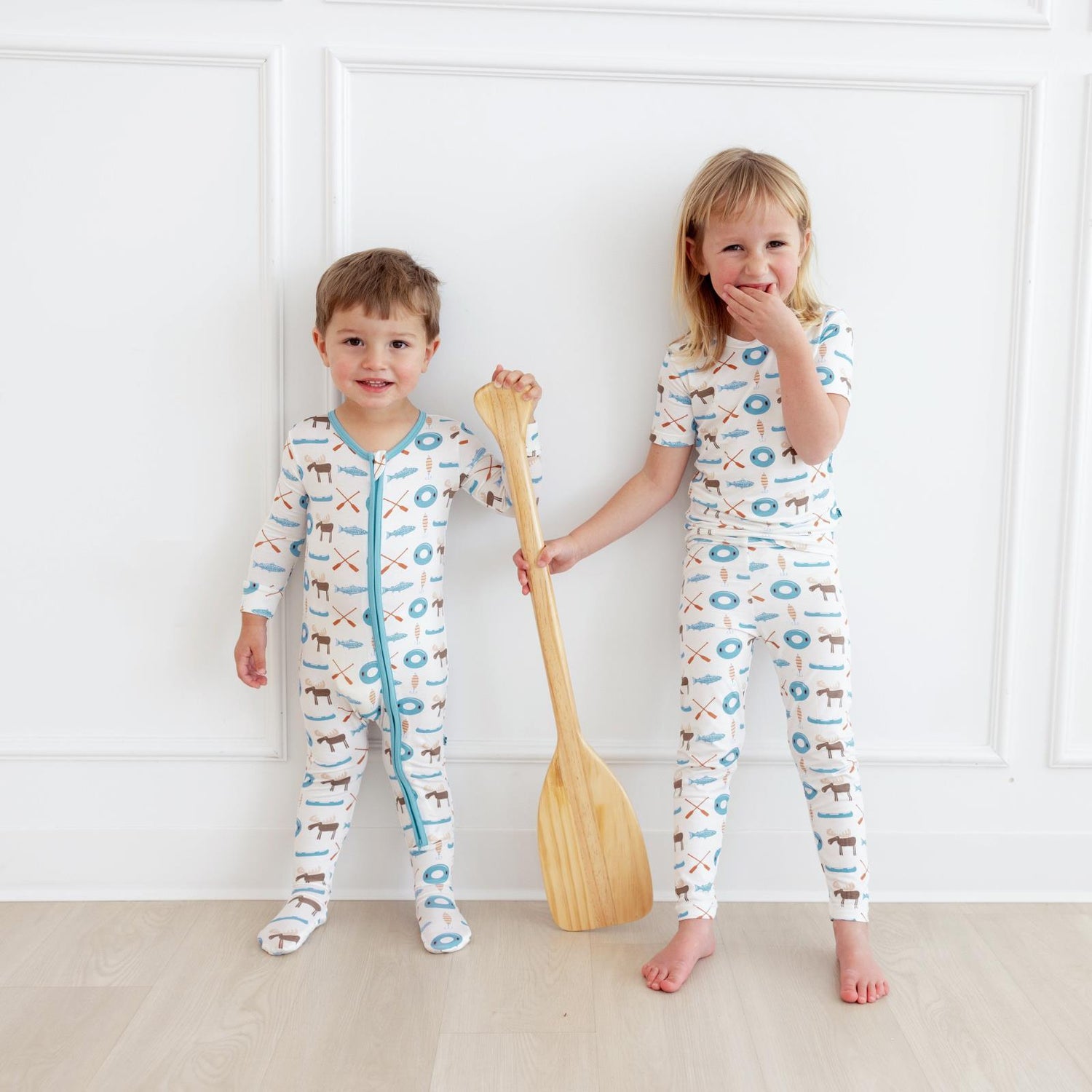 Print Short Sleeve Pajama Set in Natural Lake Life (360035)