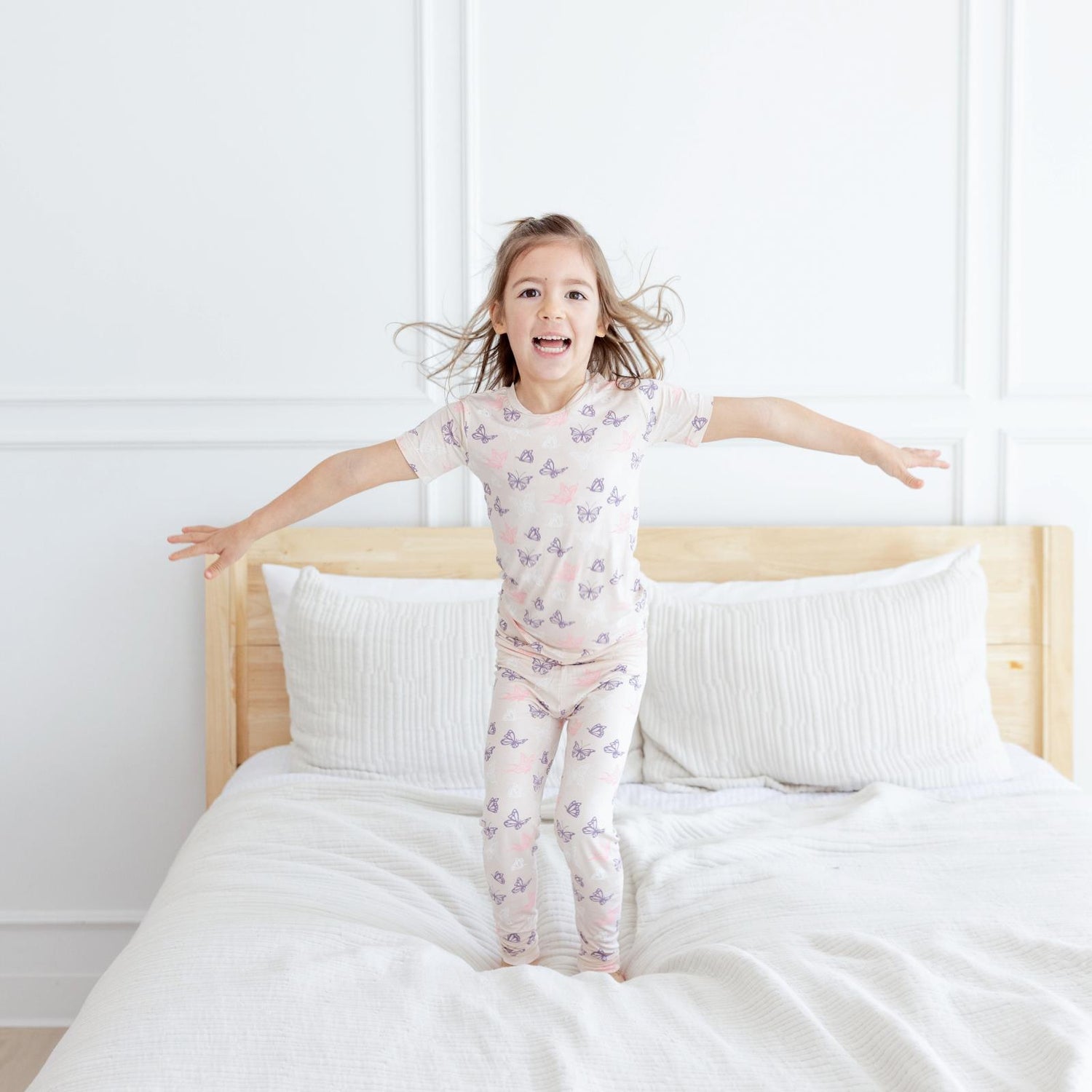 Print Short Sleeve Pajama Set in Latte Butterflies (360037)