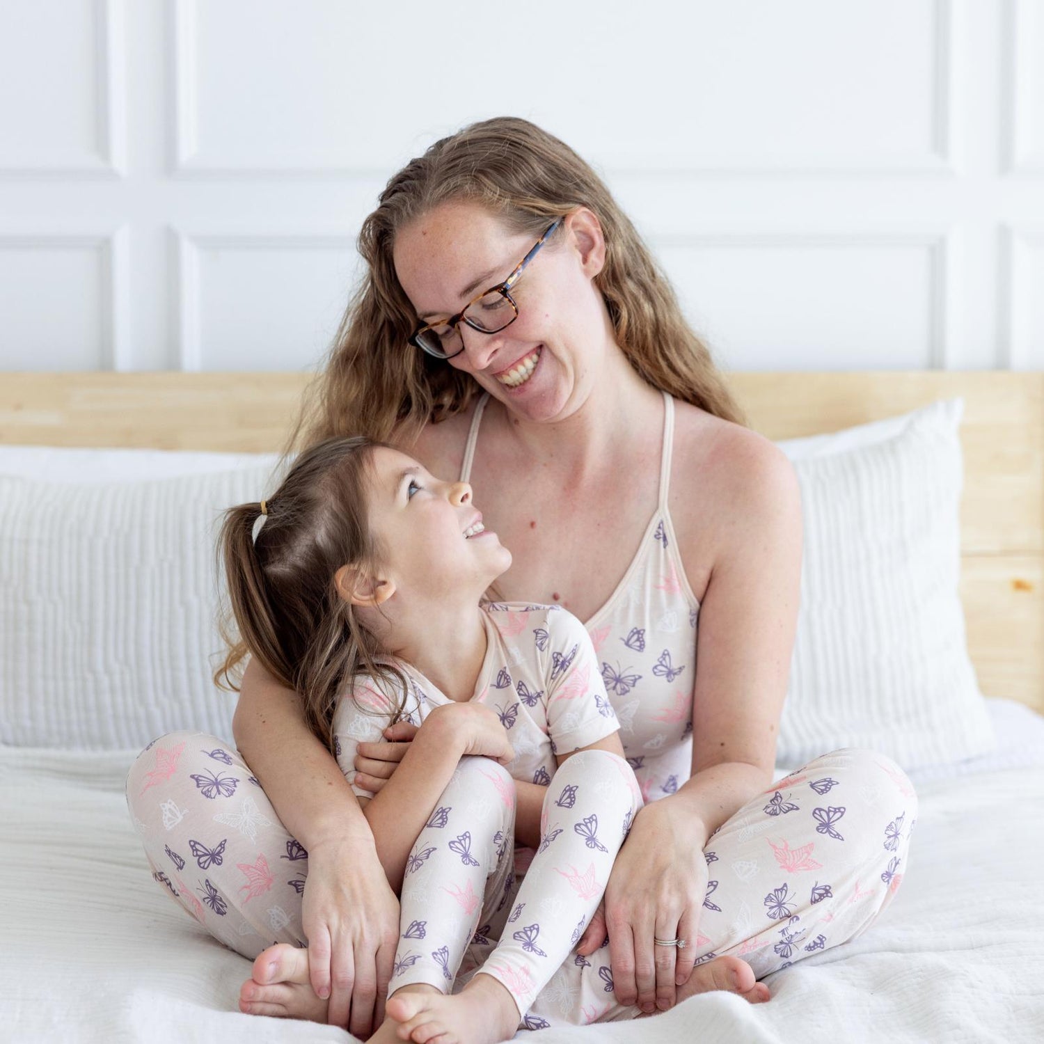 Print Short Sleeve Pajama Set in Latte Butterflies (360039)