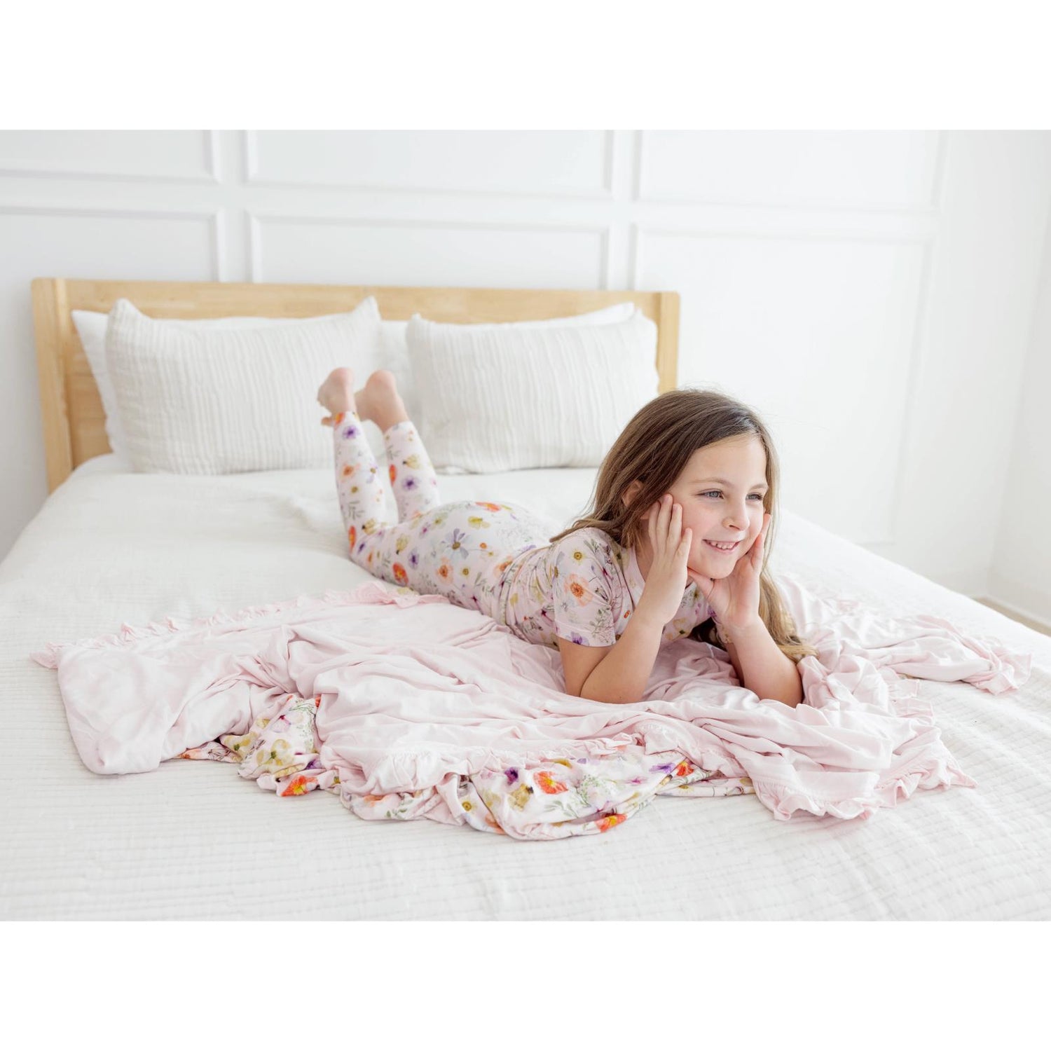 Print Short Sleeve Pajama Set in Shrinking Violet Pressed Flowers (360031)