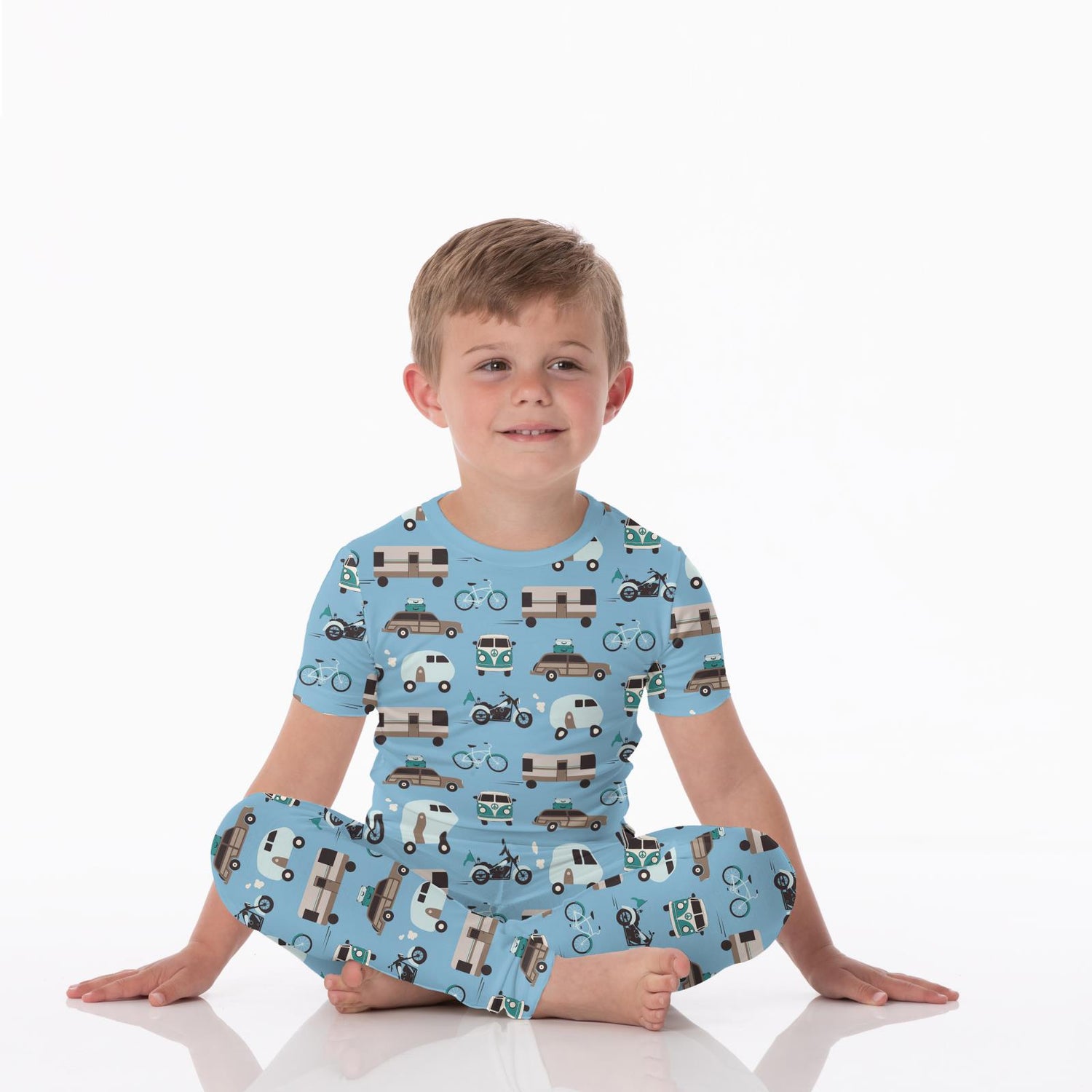 Print Short Sleeve Pajama Set in Seaside Blue On the Way (360047)