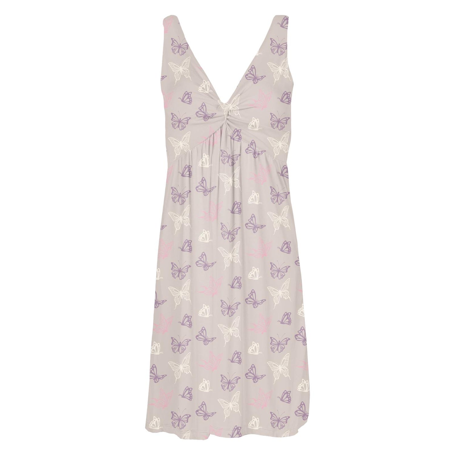 Women's Print Knee-Length Twist Nightgown in Latte Butterflies (360066)