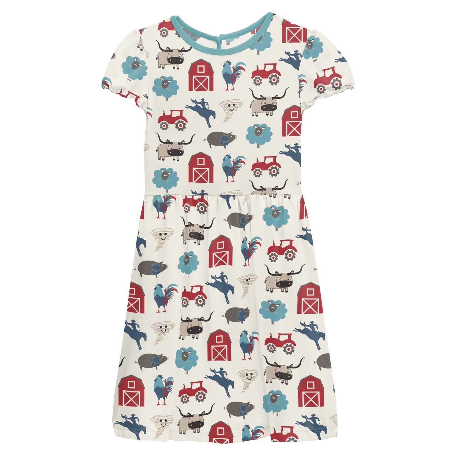 Print Flutter Sleeve Twirl Dress in Glacier Rowdy Howdy (341011)
