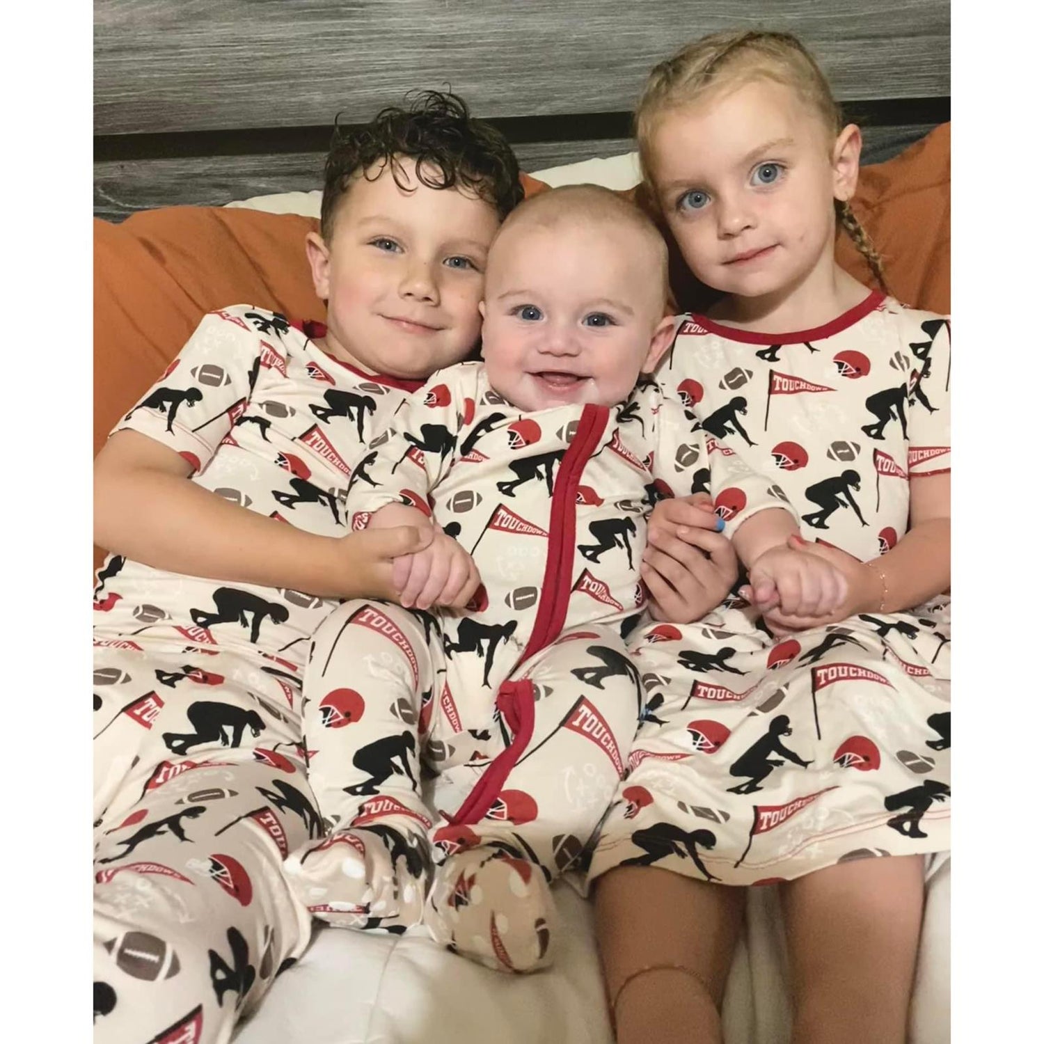 Print Footie with 2 Way Zipper in Latte Touchdown (341017)