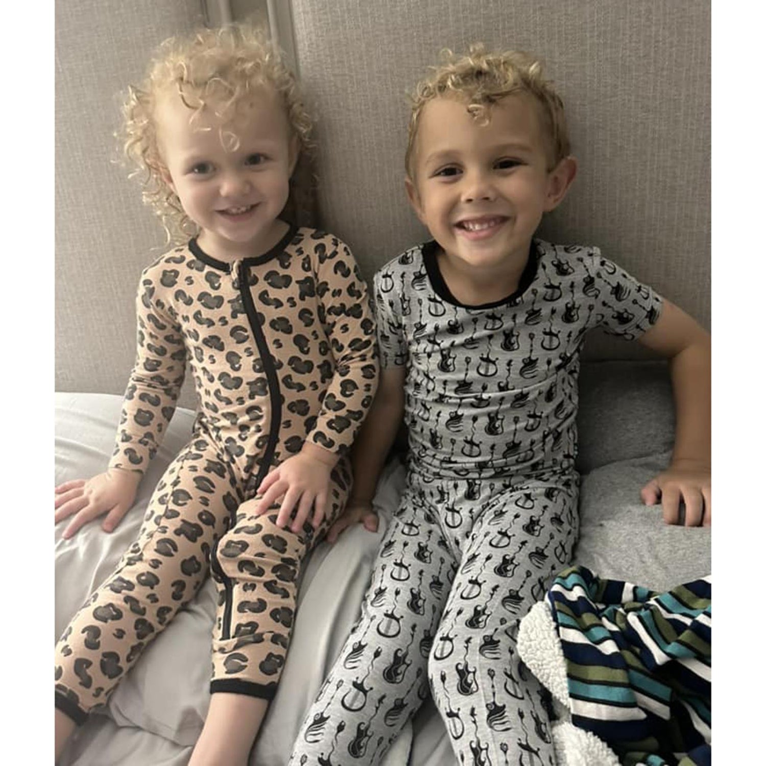 Print Short Sleeve Pajama Set in Heathered Gray Rock and Roll