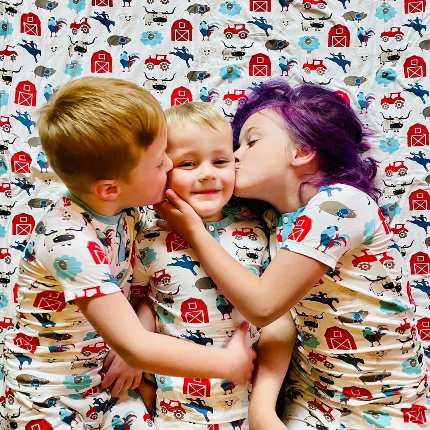 Print Short Sleeve Henley Pajama Set in Glacier Rowdy Howdy