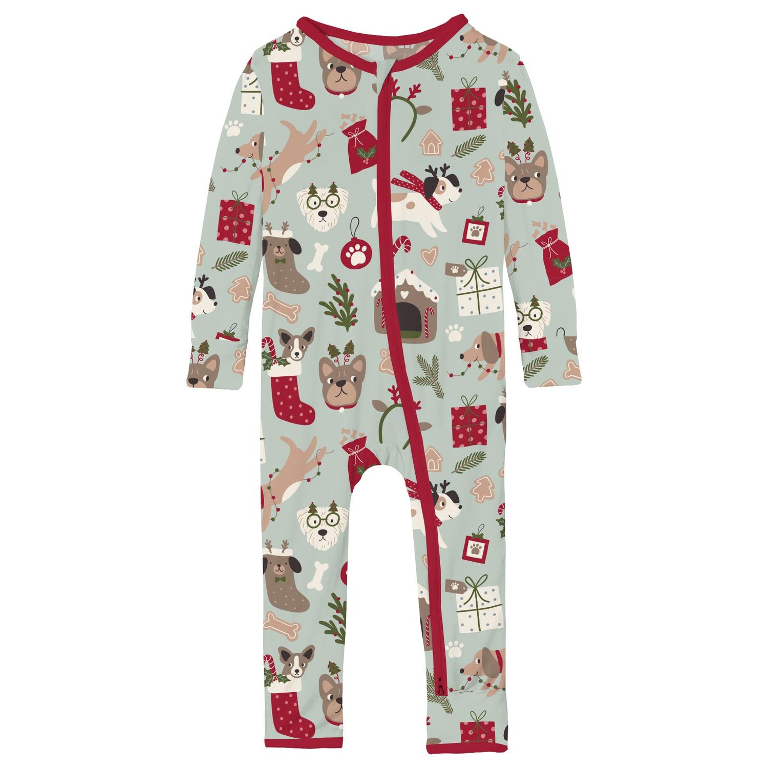 Print Coverall with 2 Way Zipper in Aloe Christmas Dogs (344667)