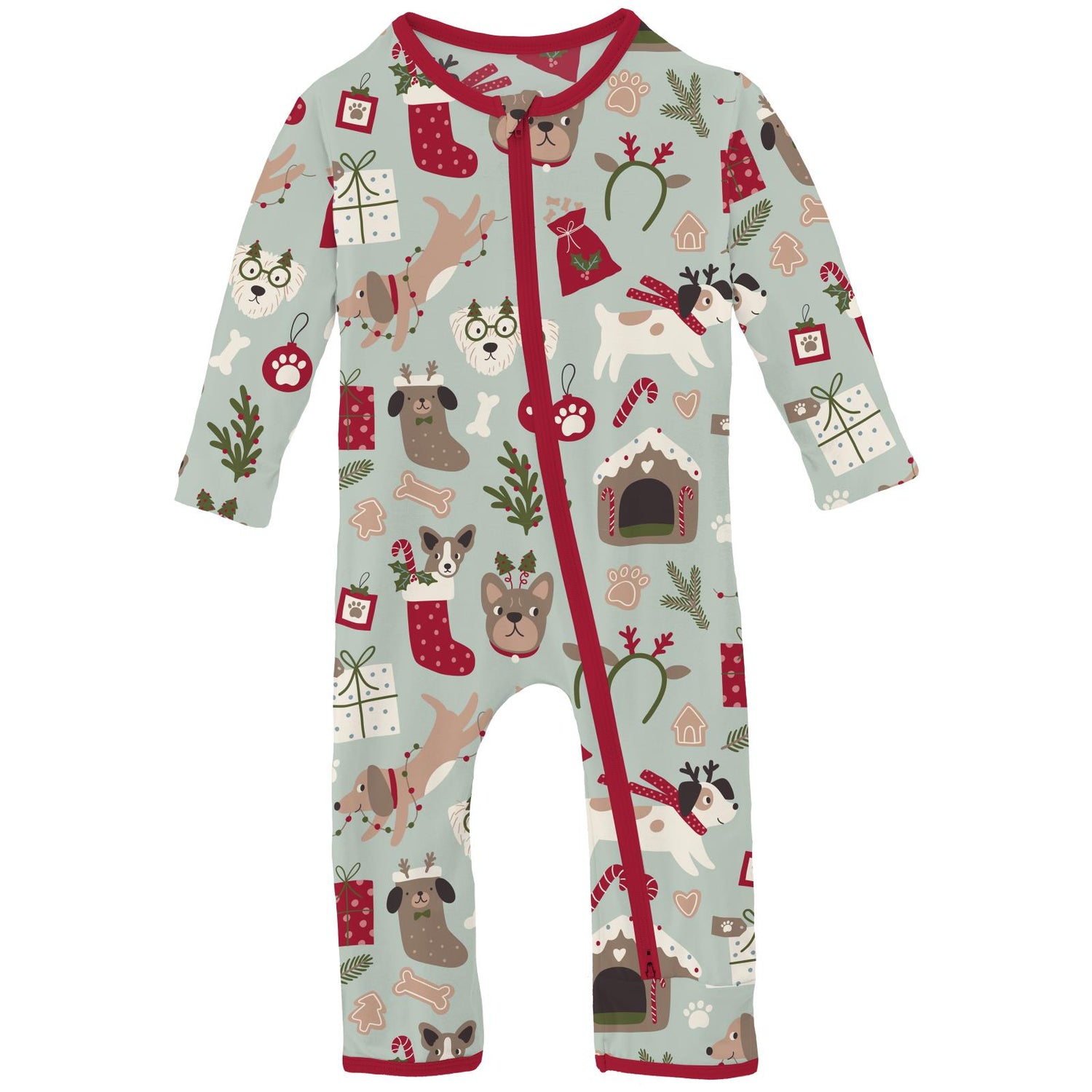 Print Coverall with 2 Way Zipper in Aloe Christmas Dogs (344699)