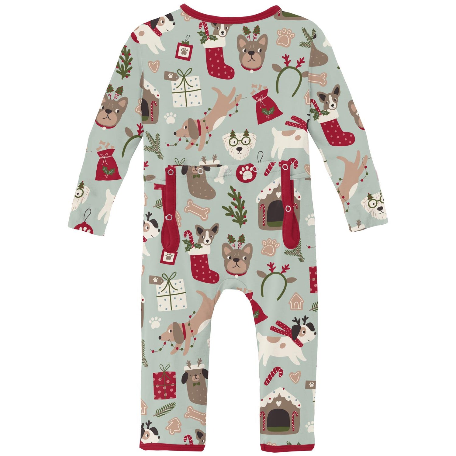 Print Coverall with 2 Way Zipper in Aloe Christmas Dogs (344715)