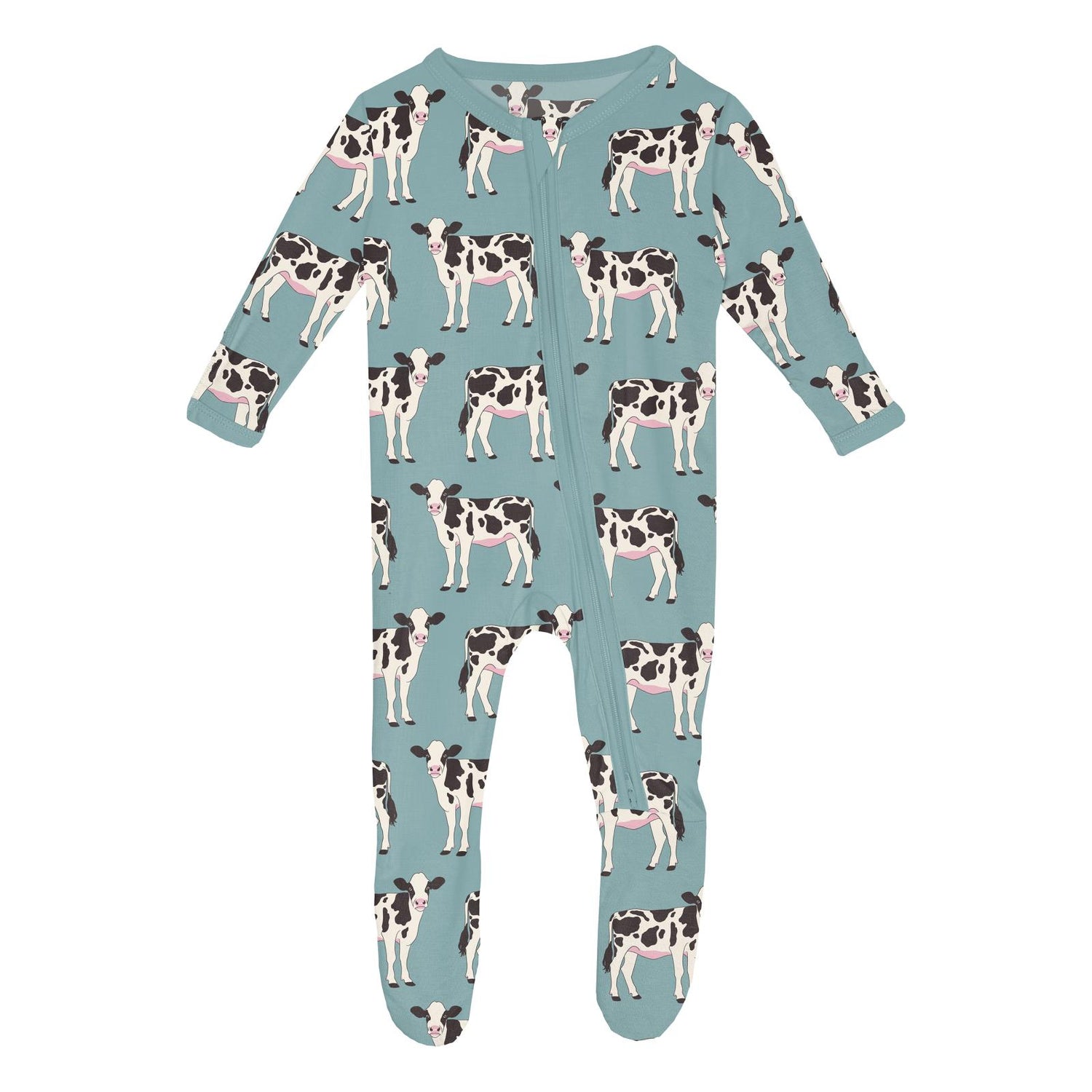 Print Footie with 2 Way Zipper in Jade Cows (359609)