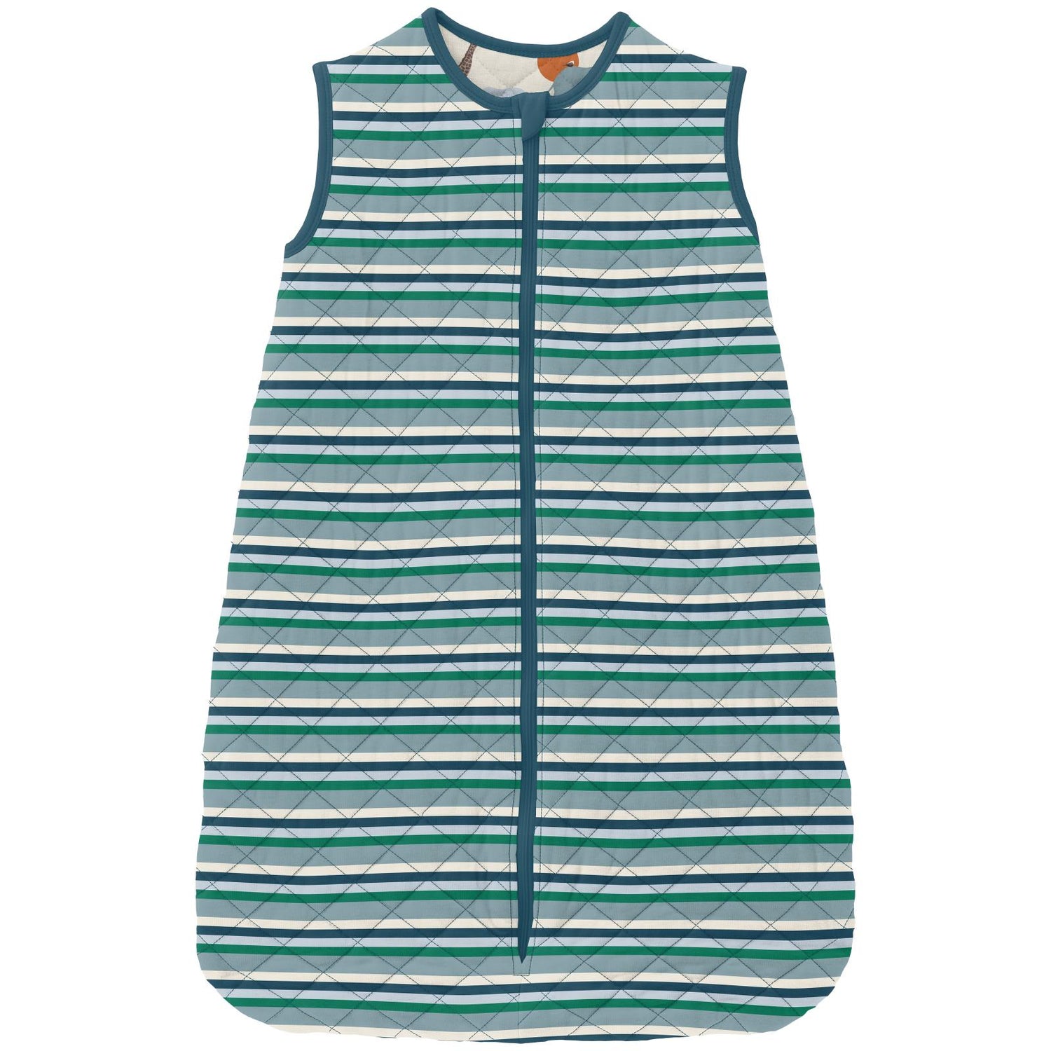 Print Quilted Sleep Bag with 2 Way Zipper in Stormy Sea Stripe/Natural Just So Animals