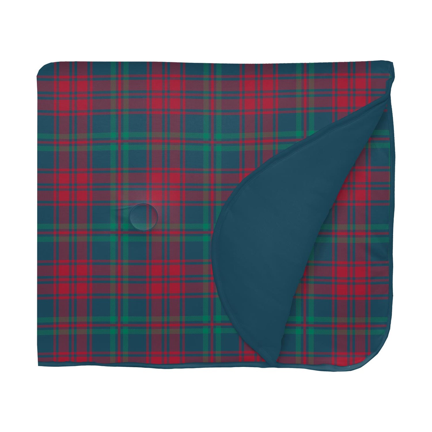 Print Fluffle Stroller Blanket with Embroidery in Peacock Plaid