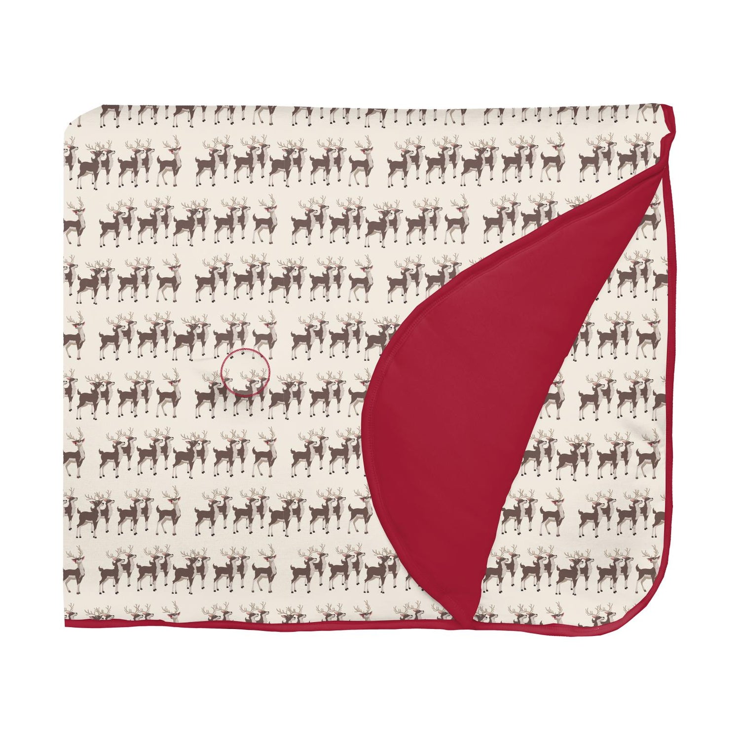 Print Fluffle Stroller Blanket with Embroidery in Natural Rudolph