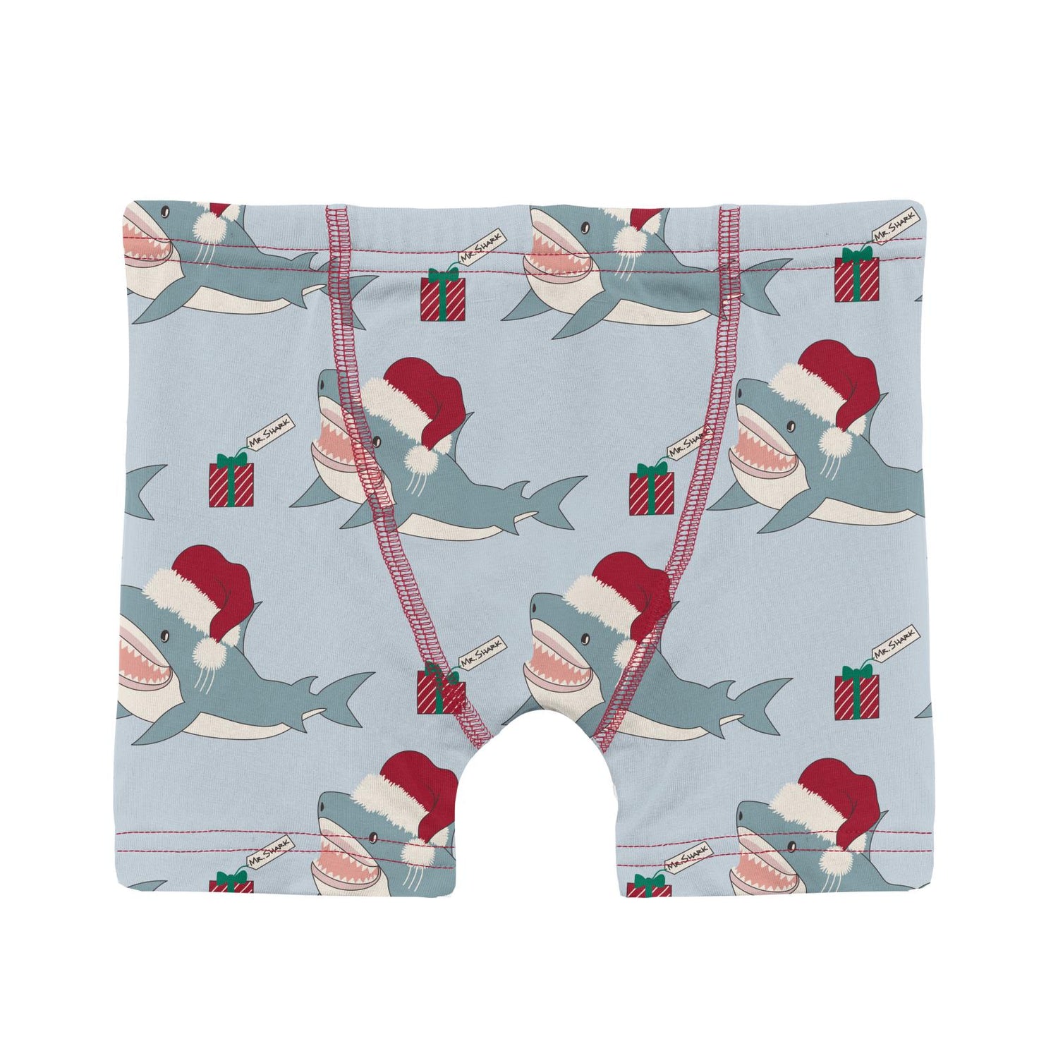 Print Boy's Boxer Brief in Illusion Blue Holiday Sharks