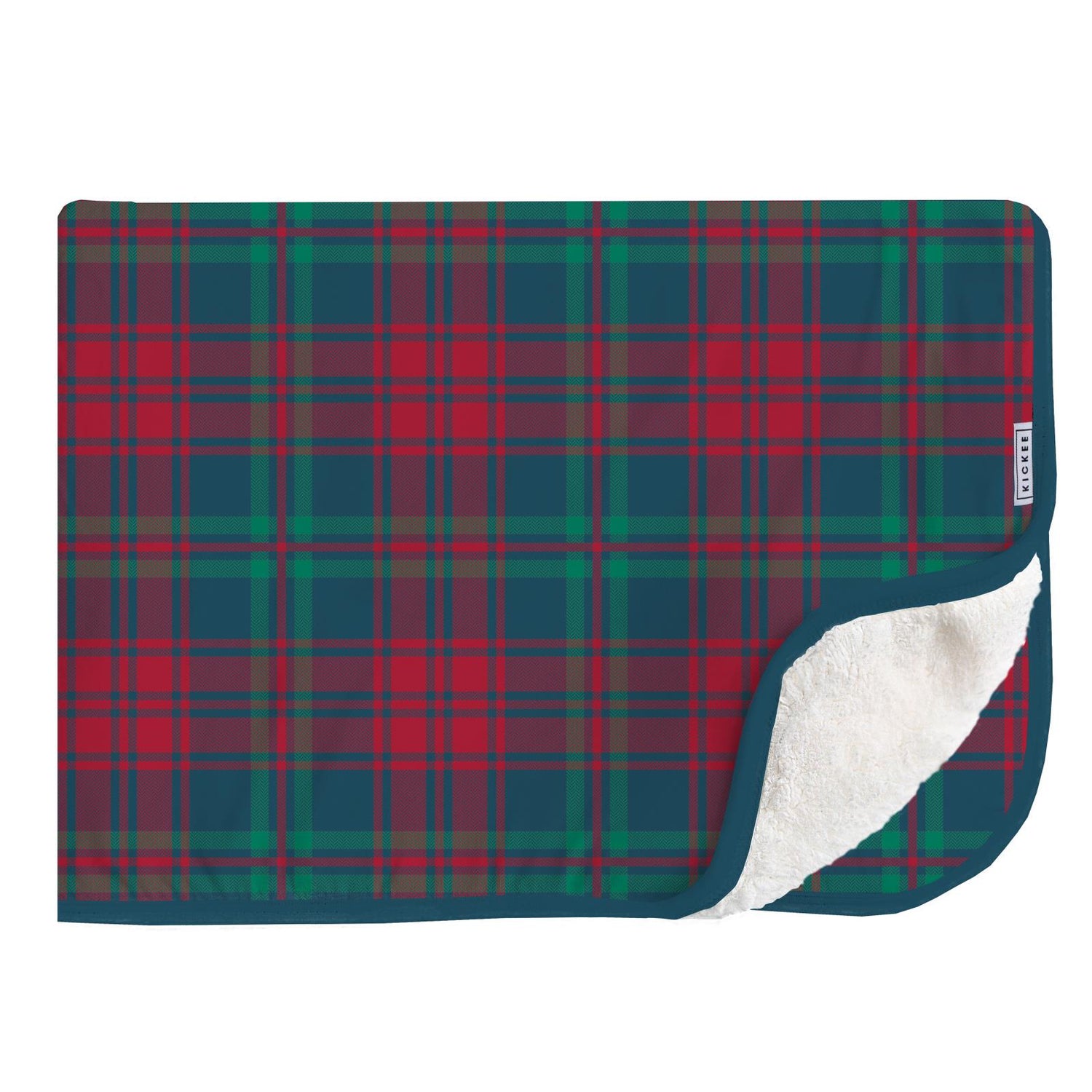 Print Sherpa-Lined Throw Blanket in Peacock Plaid