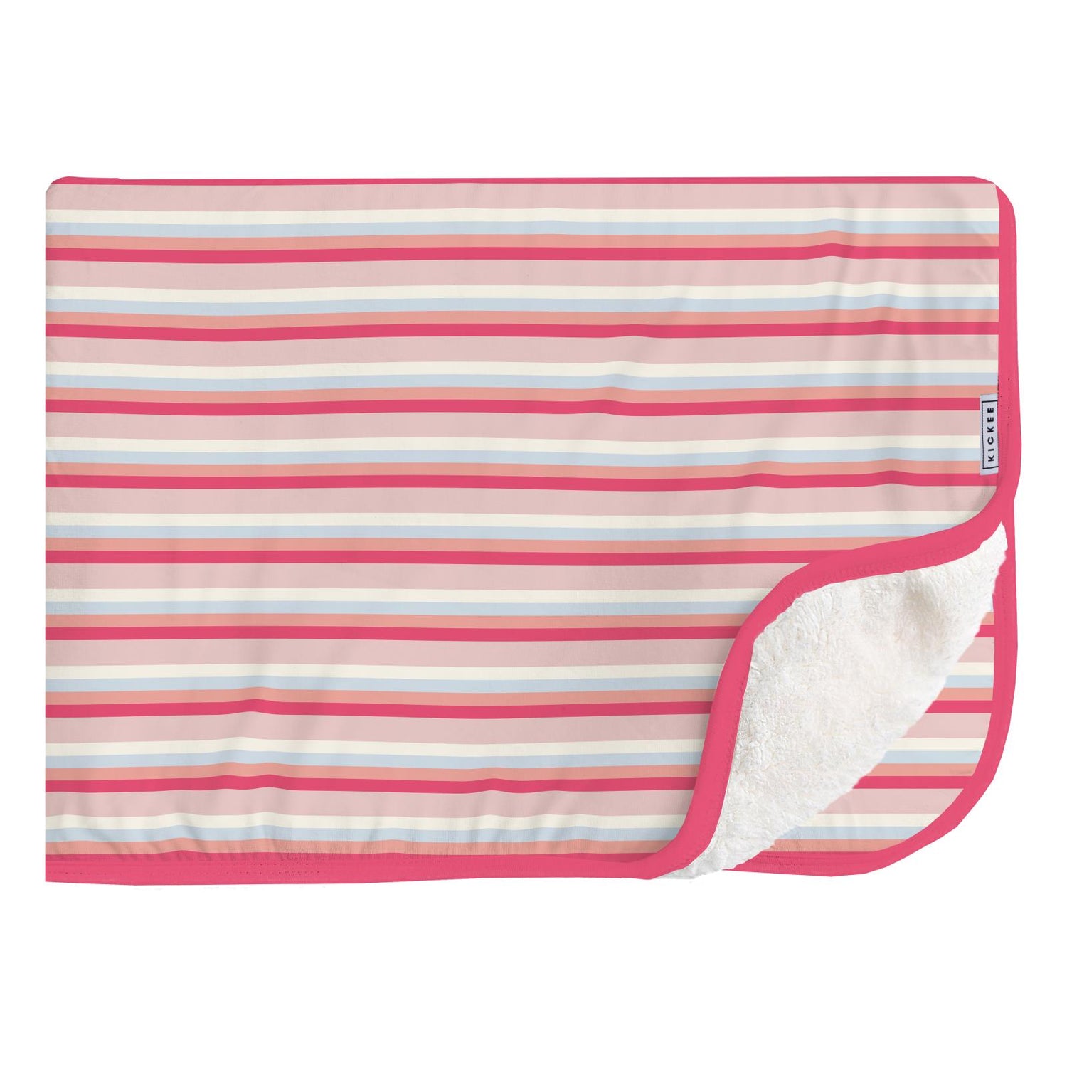 Print Sherpa-Lined Throw Blanket in Baby Rose Stripe