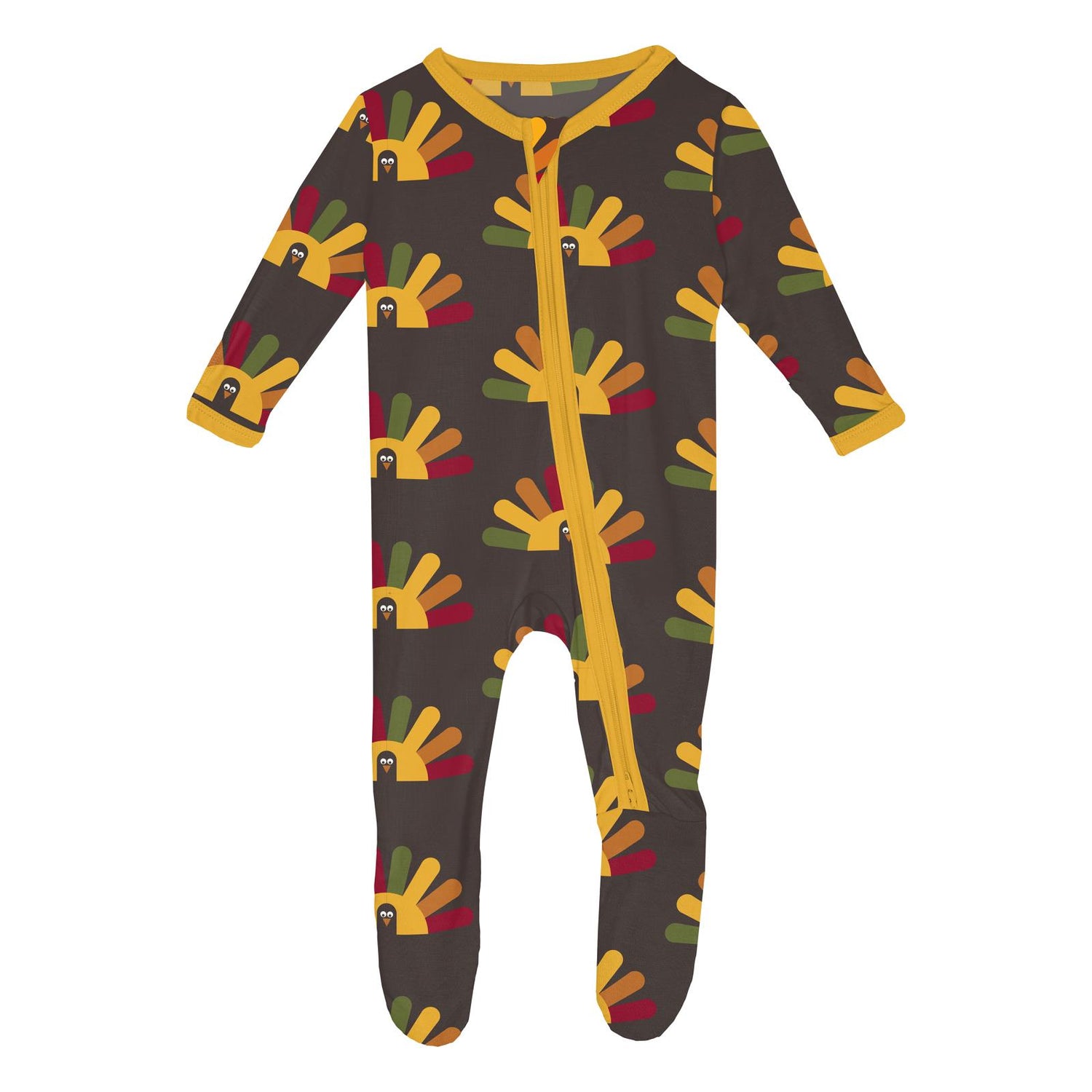 Print Footie with 2 Way Zipper in Bark Turkey (360378)