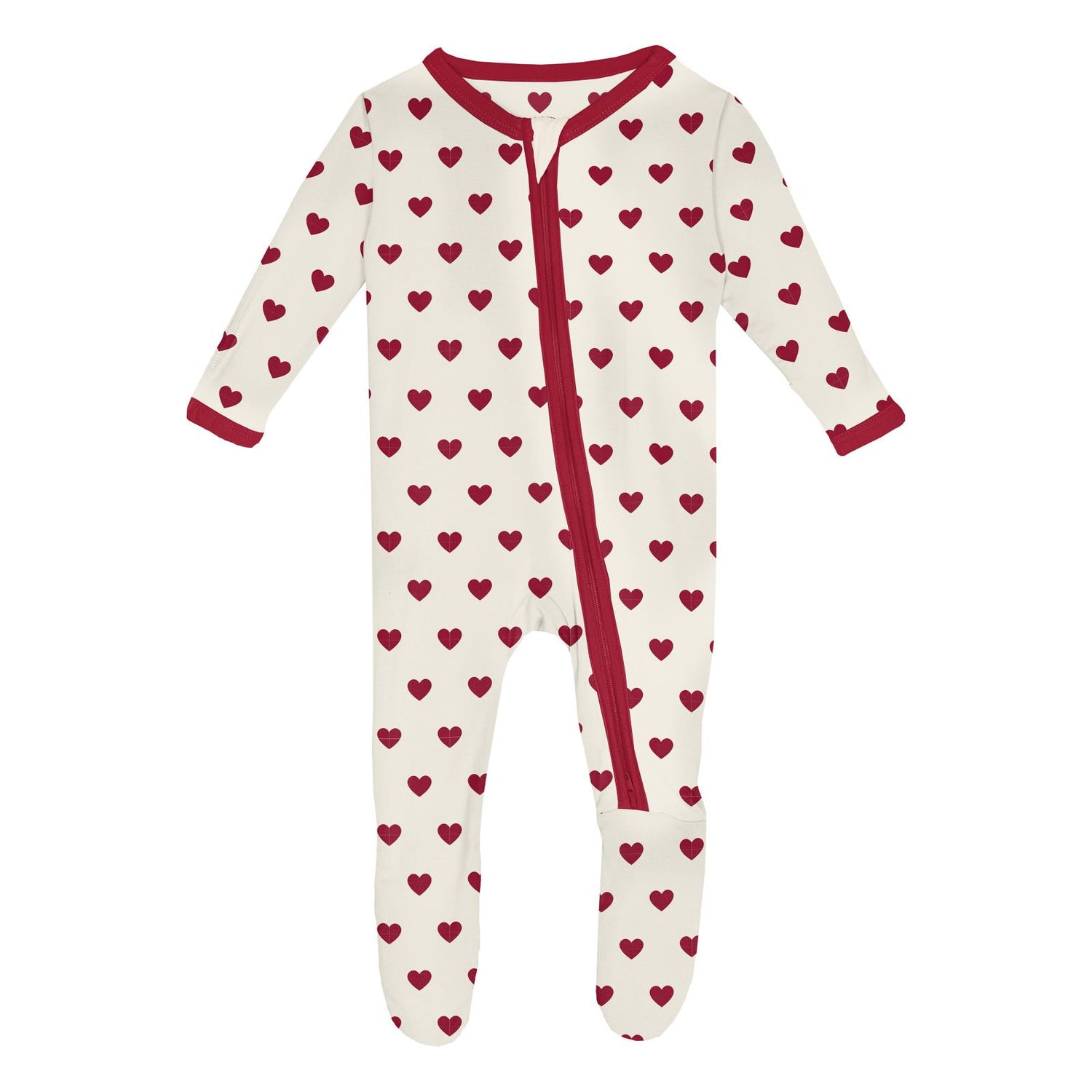 Print Footie with 2 Way Zipper in Natural Hearts (360382)