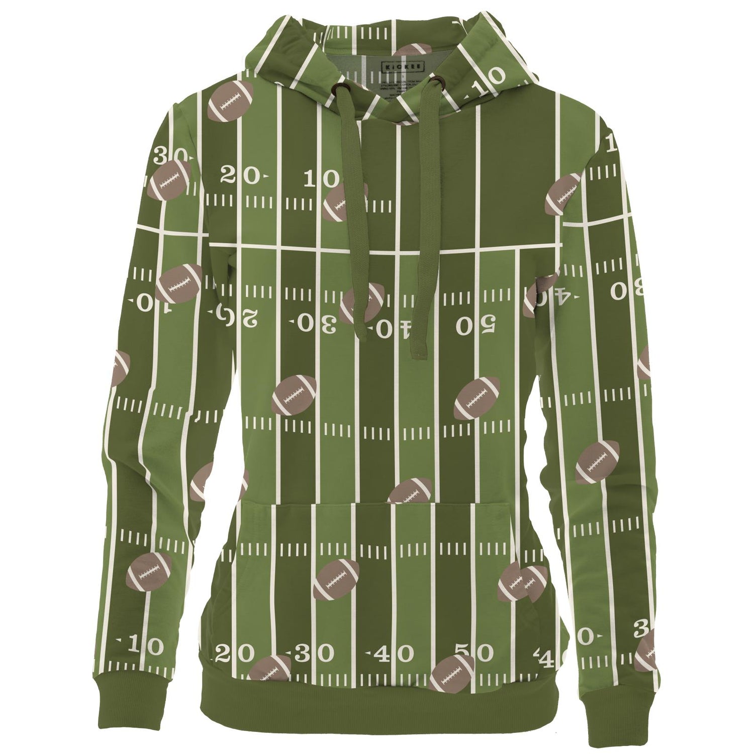 Women's Print Fleece Kangaroo Pocket Pullover in Pesto Football (364652)