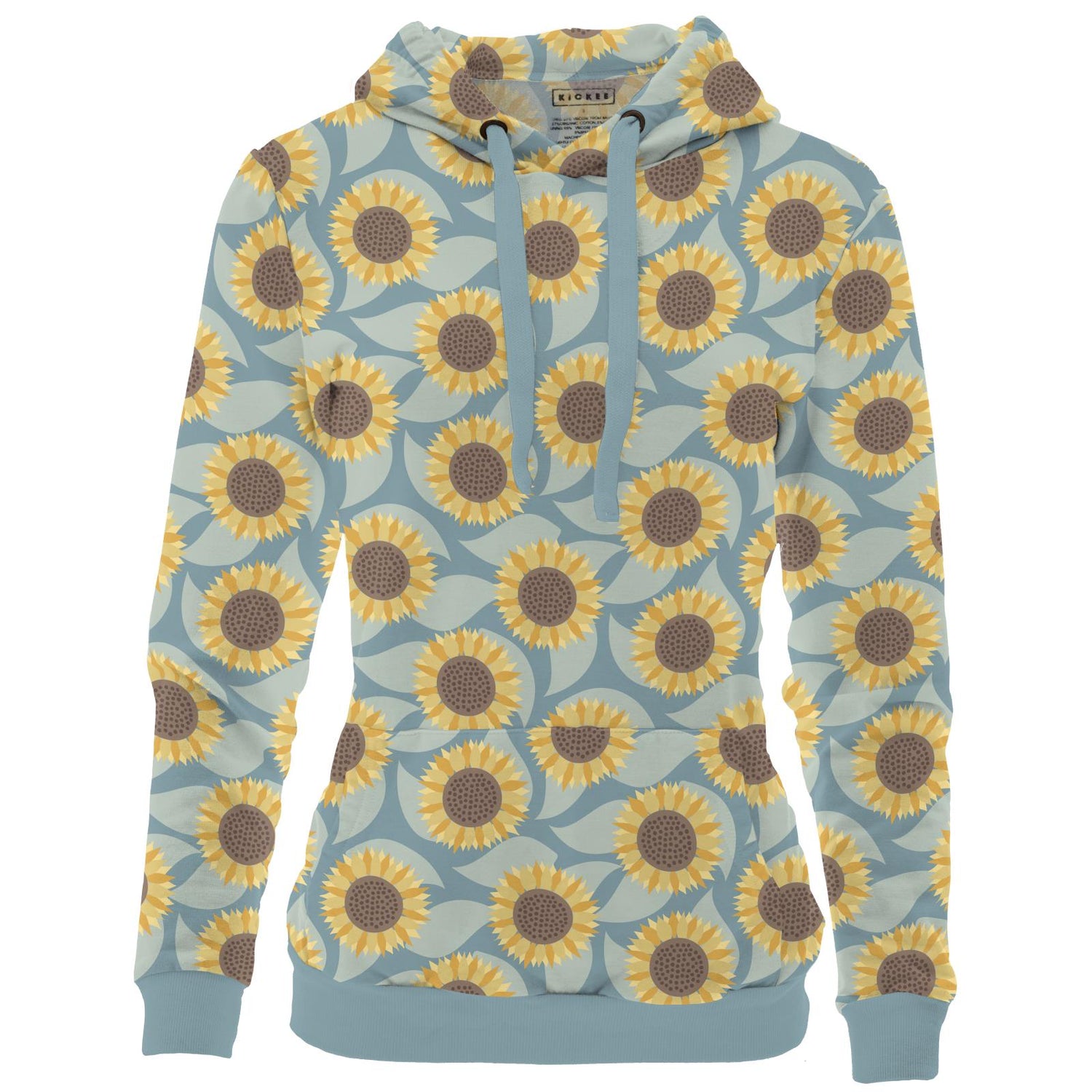 Women's Print Fleece Kangaroo Pocket Pullover in Stormy Sea Sunflower (364653)