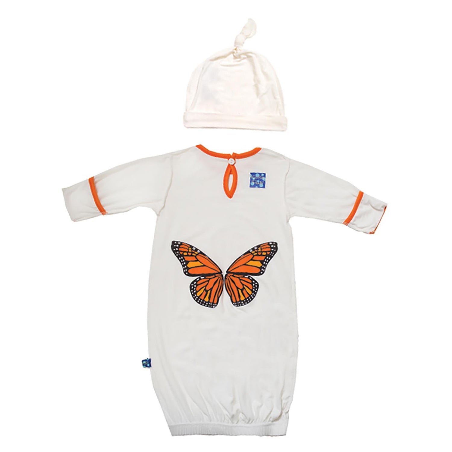 Print Layette Gown & Knot Hat Set in Natural with Monarch Butterfly (283340)