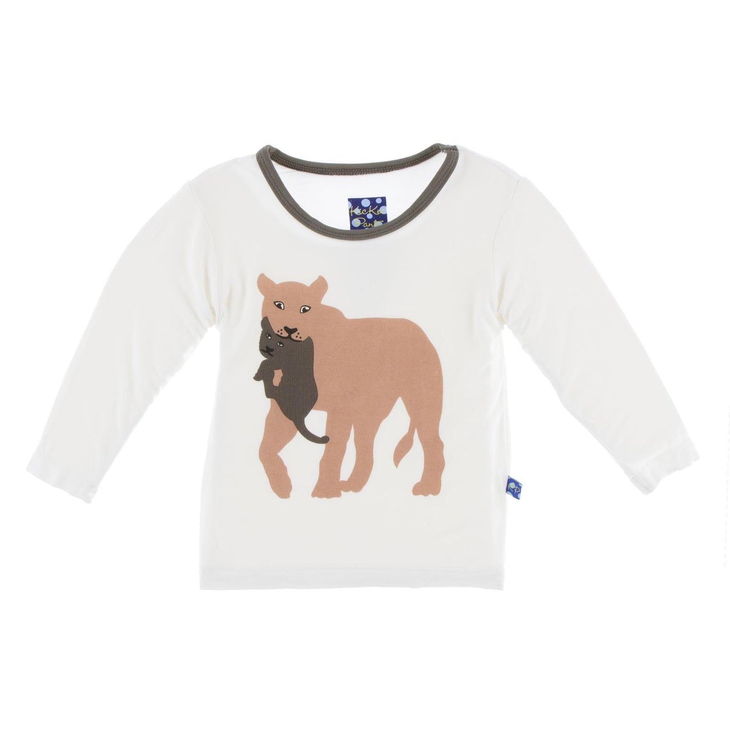 Long Sleeve Piece Print Tee in Natural Lion Mommy