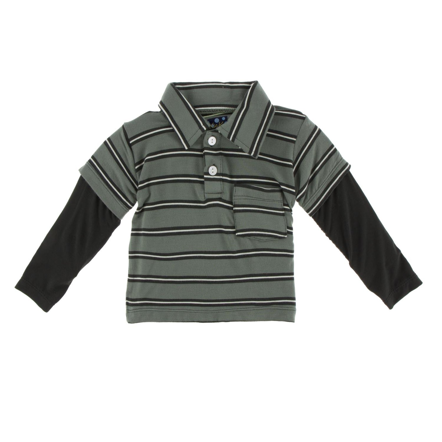 Print Long Sleeve Double Layer Polo in Succulent Kenya Stripe (163466)