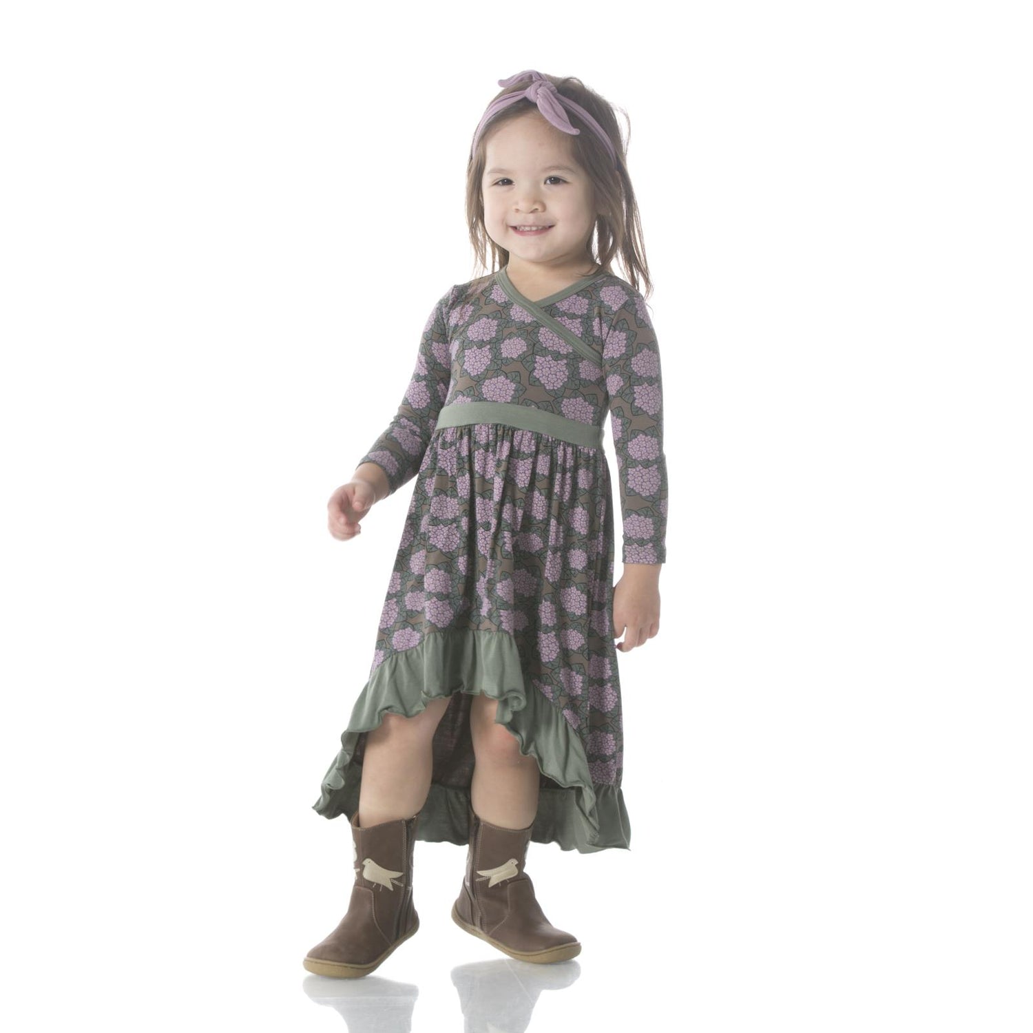 Print Long Sleeve Hi Lo Maxi Dress in African Violets