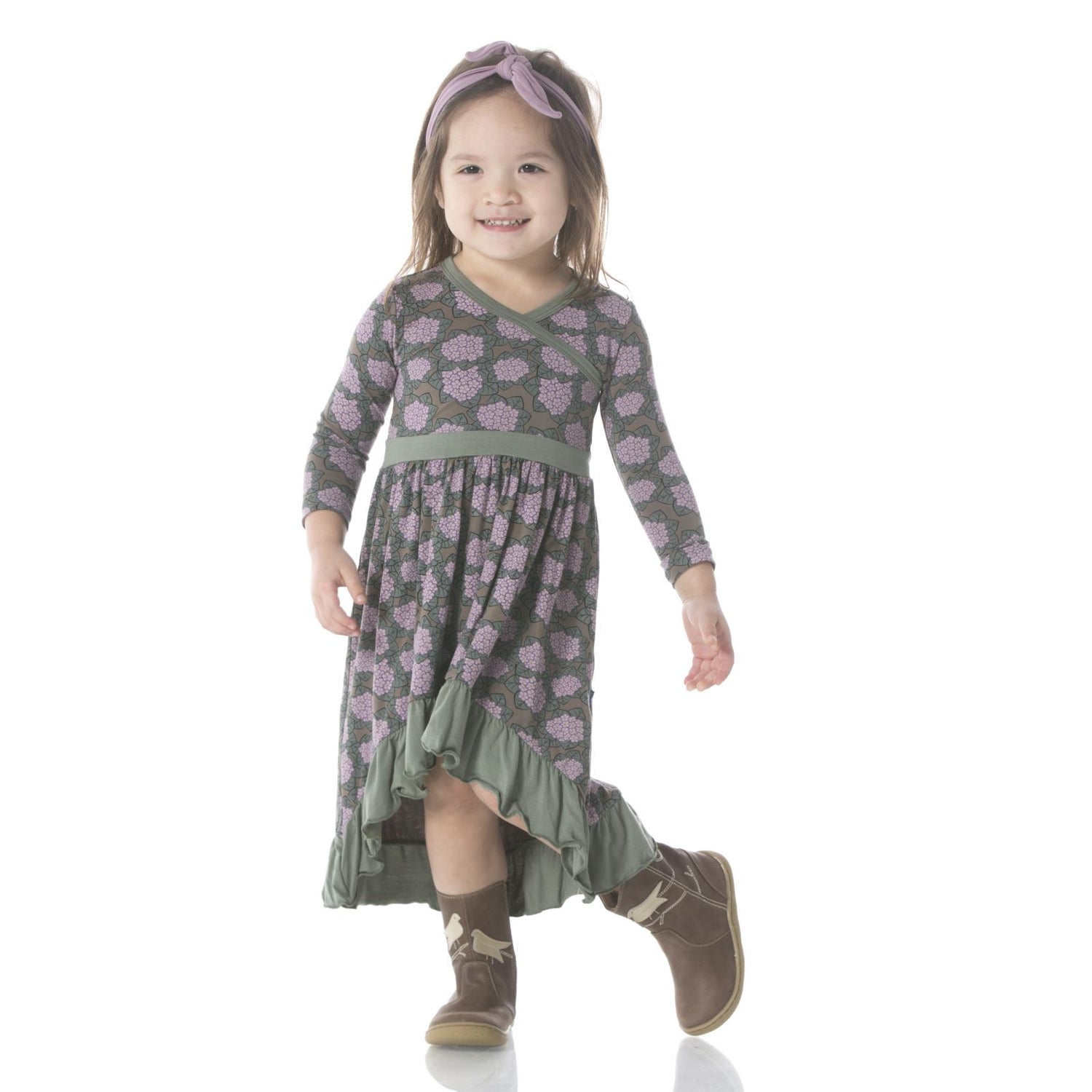 Print Long Sleeve Hi Lo Maxi Dress in African Violets