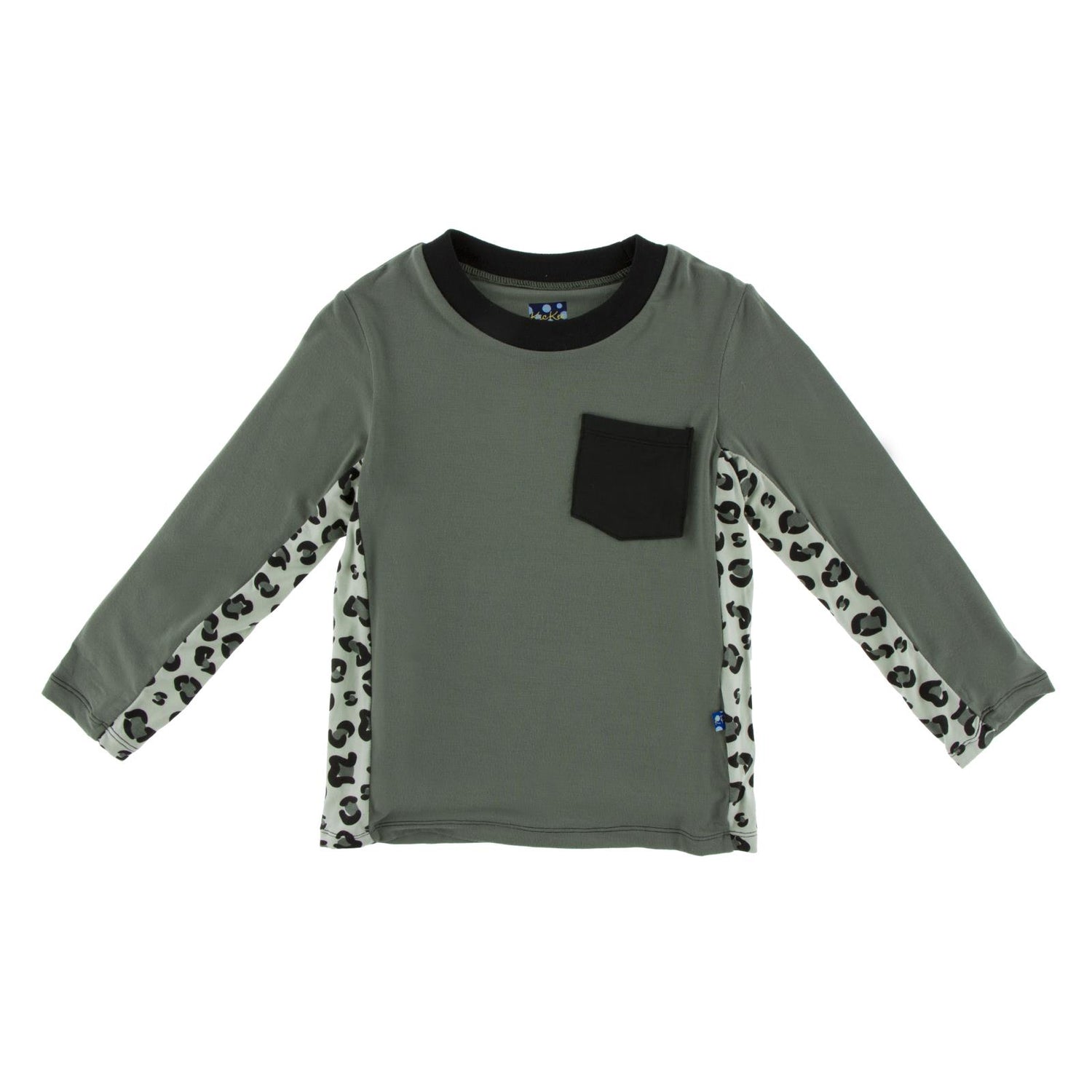 Print Long Sleeve Tee Color Block Tee Sides in Aloe Cheetah Print (164693)