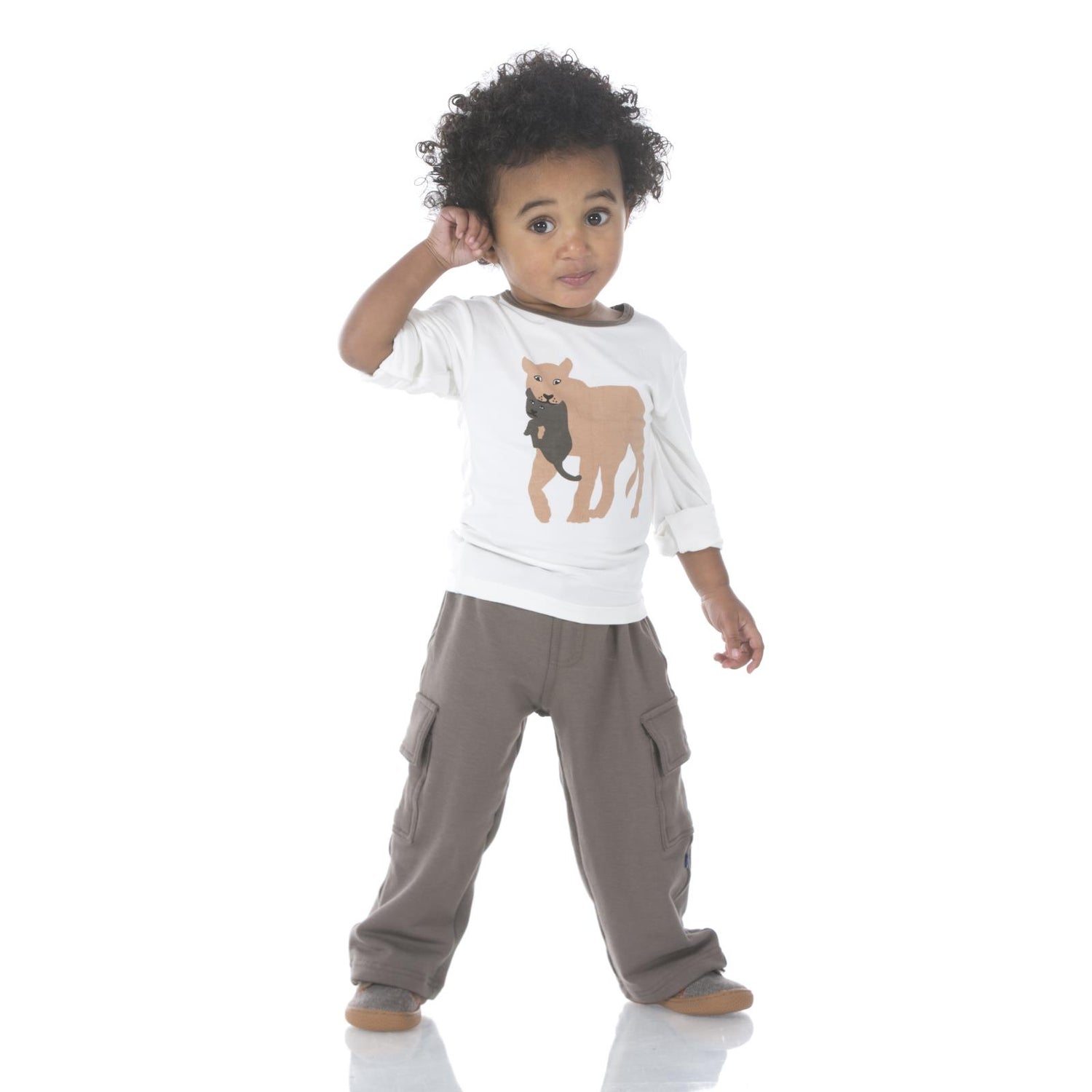 Long Sleeve Piece Print Tee in Natural Lion Mommy